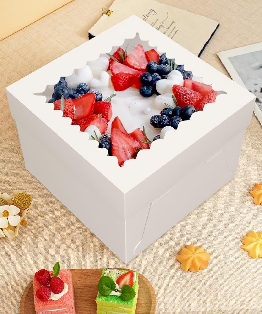 Caja de pasteles desechable con ventana y base, 2 paquetes de 10x10x8 pulgadas, ideal para reposteros, fiestas de cumpleaños y eventos escolares | Marca Blanca para pasteles de 10 pulgadas de Fábrica.
