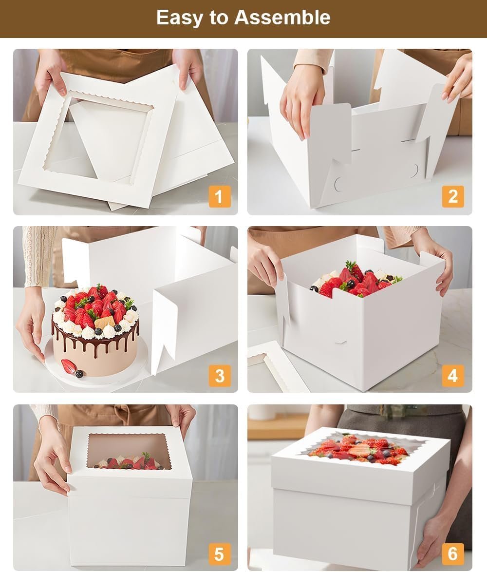 Caja de pasteles desechable con ventana y base, 2 paquetes de 10x10x8 pulgadas, ideal para reposteros, fiestas de cumpleaños y eventos escolares | Marca Blanca para pasteles de 10 pulgadas de Fábrica.