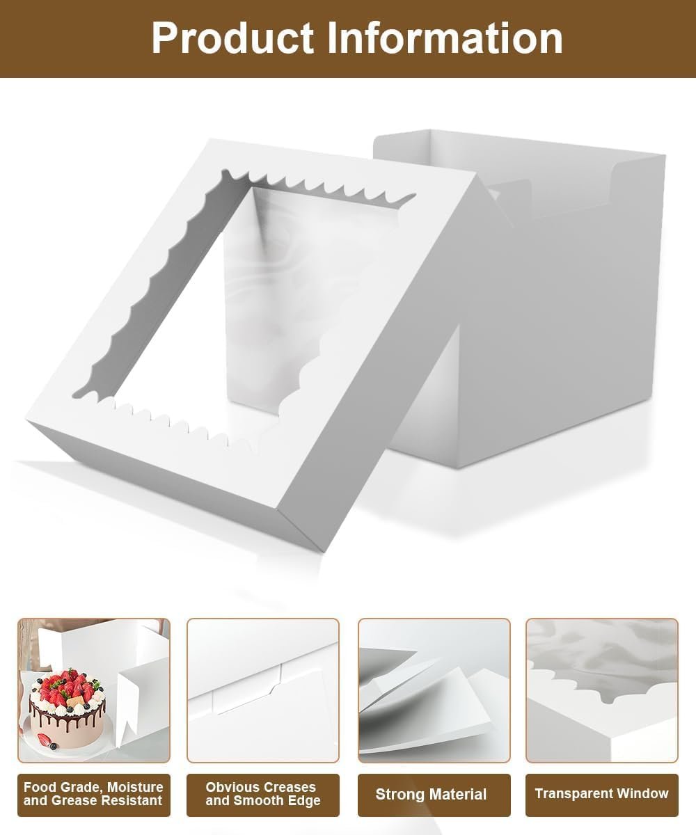 Caja de pasteles desechable con ventana y base, 2 paquetes de 10x10x8 pulgadas, ideal para reposteros, fiestas de cumpleaños y eventos escolares | Marca Blanca para pasteles de 10 pulgadas de Fábrica.