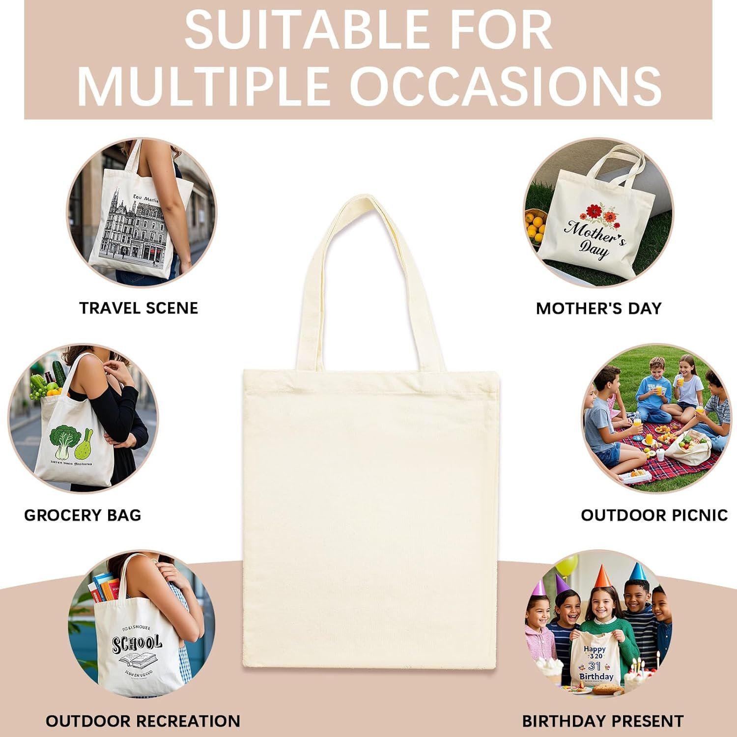 Bolsas de Lona Personalizadas 13 * 15 pulgadas al por mayor, Tote Bags para sublimación, Proveedor de bolsas de compras para DIY.