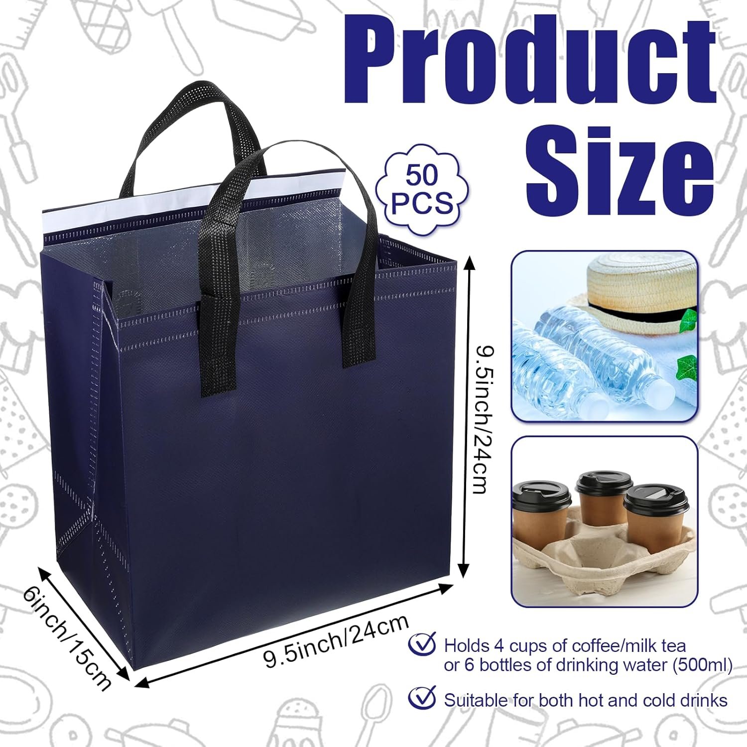 Bolsas Térmicas Descartables Personalizadas, 50 Pcs para Comida y Bebidas Calientes y Frías, 9.45 x 6 x 9.45 Pulgadas, Marca Blanca de Proveedor. Bolsas Térmicas Descartables Personalizadas, 50 Pcs para Comida y Bebidas Calientes y Frías, 9.45 x 6 x 9.45 Pulgadas, Marca Blanca de Proveedor.