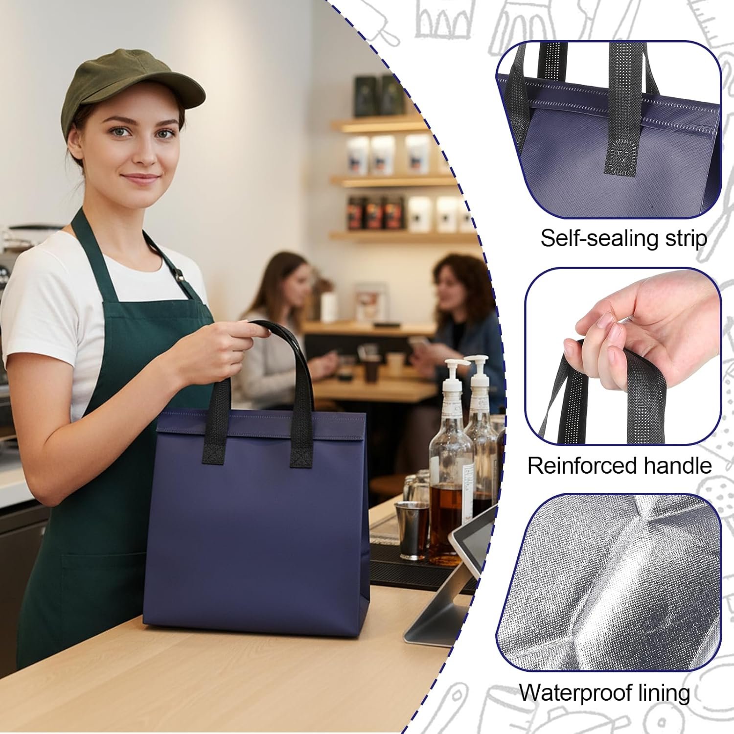 Bolsas Térmicas Descartables Personalizadas, 50 Pcs para Comida y Bebidas Calientes y Frías, 9.45 x 6 x 9.45 Pulgadas, Marca Blanca de Proveedor. Bolsas Térmicas Descartables Personalizadas, 50 Pcs para Comida y Bebidas Calientes y Frías, 9.45 x 6 x 9.45 Pulgadas, Marca Blanca de Proveedor.