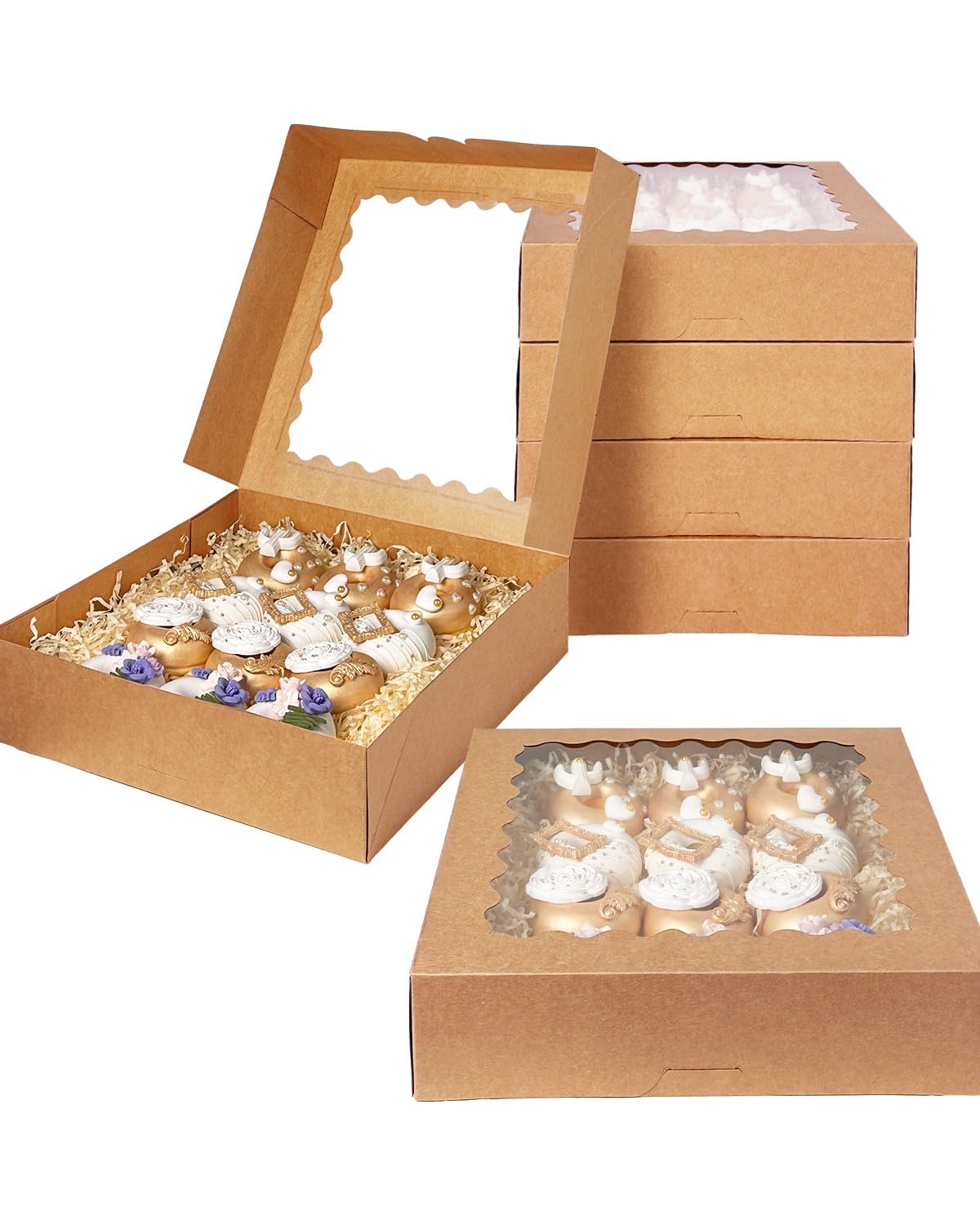 Caja de Pasteles Marrón 20pcs 12x12x3 pulgadas Con Ventana de Facil Aromatización para Macarrones y Galletas, Marca Blanca (Auto-pop Up) para Fábrica. Caja de Pasteles Marrón 20pcs 12x12x3 pulgadas Con Ventana de Facil Aromatización para Macarrones y Galletas, Marca Blanca (Auto-pop Up) para Fábrica.