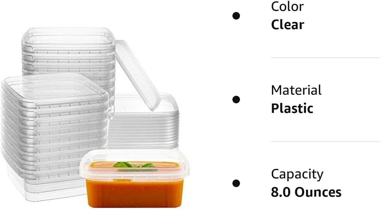 Contenedores cuadrado desechables de 8 oz en paquete de 20 con tapa, Logo Personalizado, perfectos para almacenar alimentos de forma hermética y preparación de comidas. Ideal para marca blanca y suministrados por nuestro fabricante.