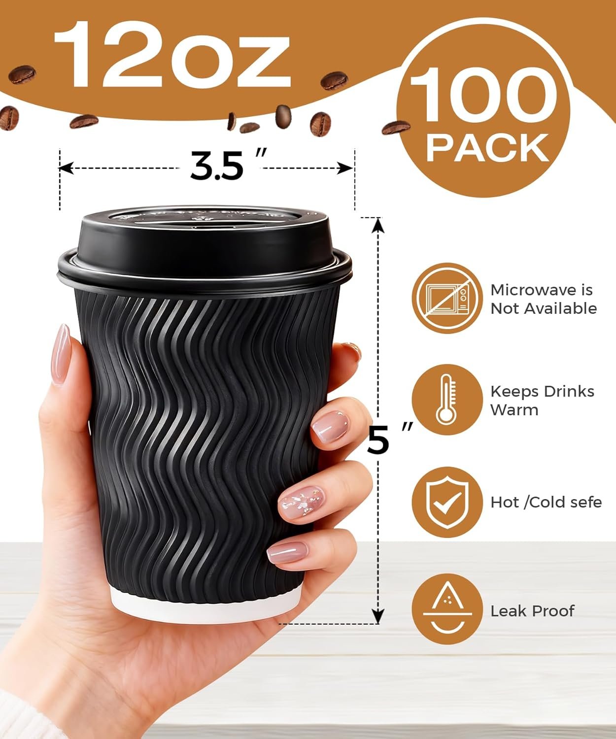 Tazas de Café Desechables de 12 oz con Tapas - 100 Paquete, Personaliza tu Logo en Tazas Aisladas de Pared Ripple para Café, Chocolate Caliente y Bebidas Frías/calientes - Fabricante Tazas de Café Desechables de 12 oz con Tapas - 100 Paquete, Personaliza tu Logo en Tazas Aisladas de Pared Ripple para Café, Chocolate Caliente y Bebidas Frías/calientes - Fabricante
