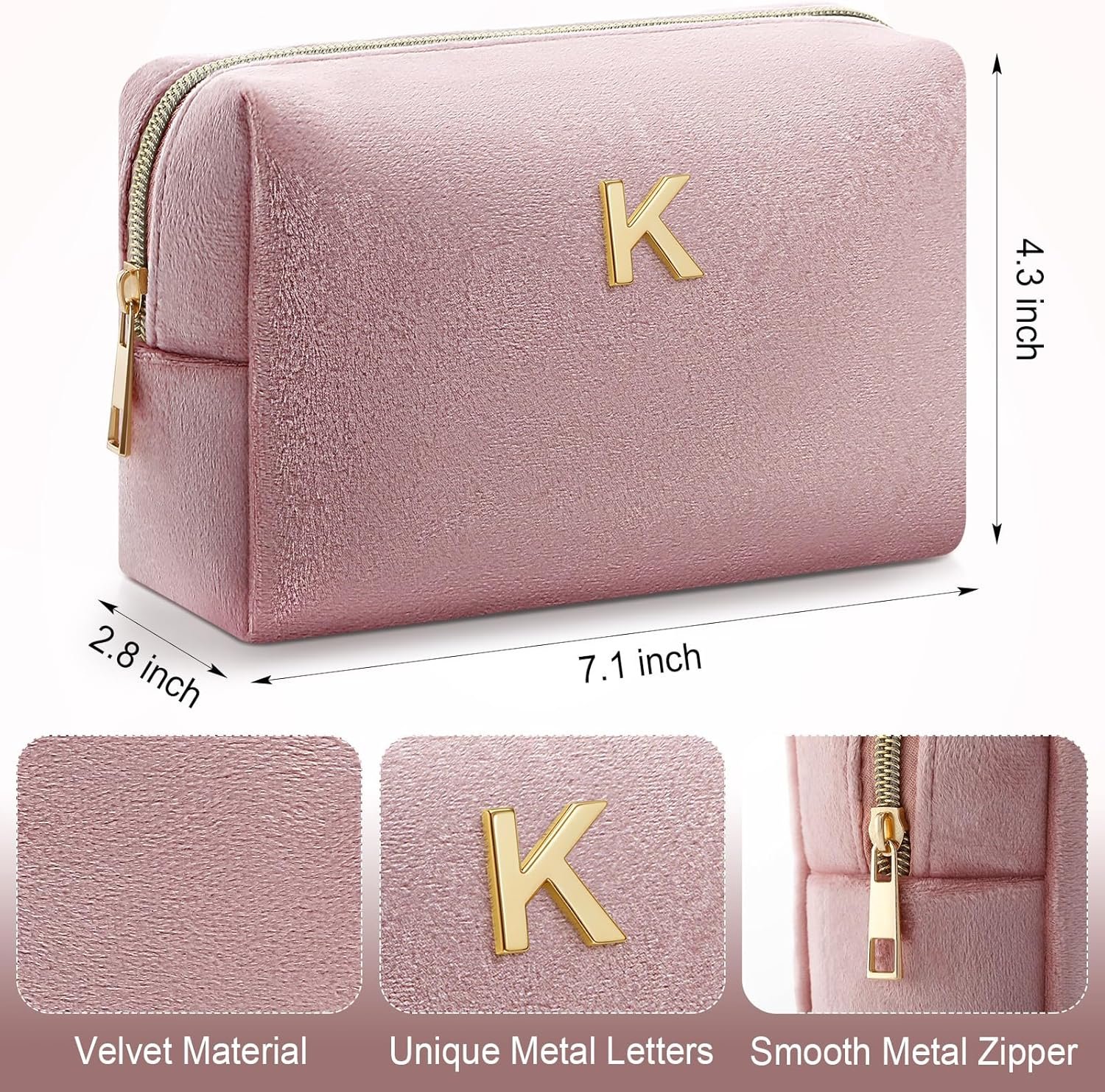 Logo Personalizado Neceser de Maquillaje de Terciopelo Rosa Monogramado Bolsa de Cosméticos Personalizada para Viaje y Uso Diario Regalo para Mujeres, Niñas, Profesores, Madres, Damas de Honor, Día de San Valentín, Cumpleaños, Graduaciones Proveedor
