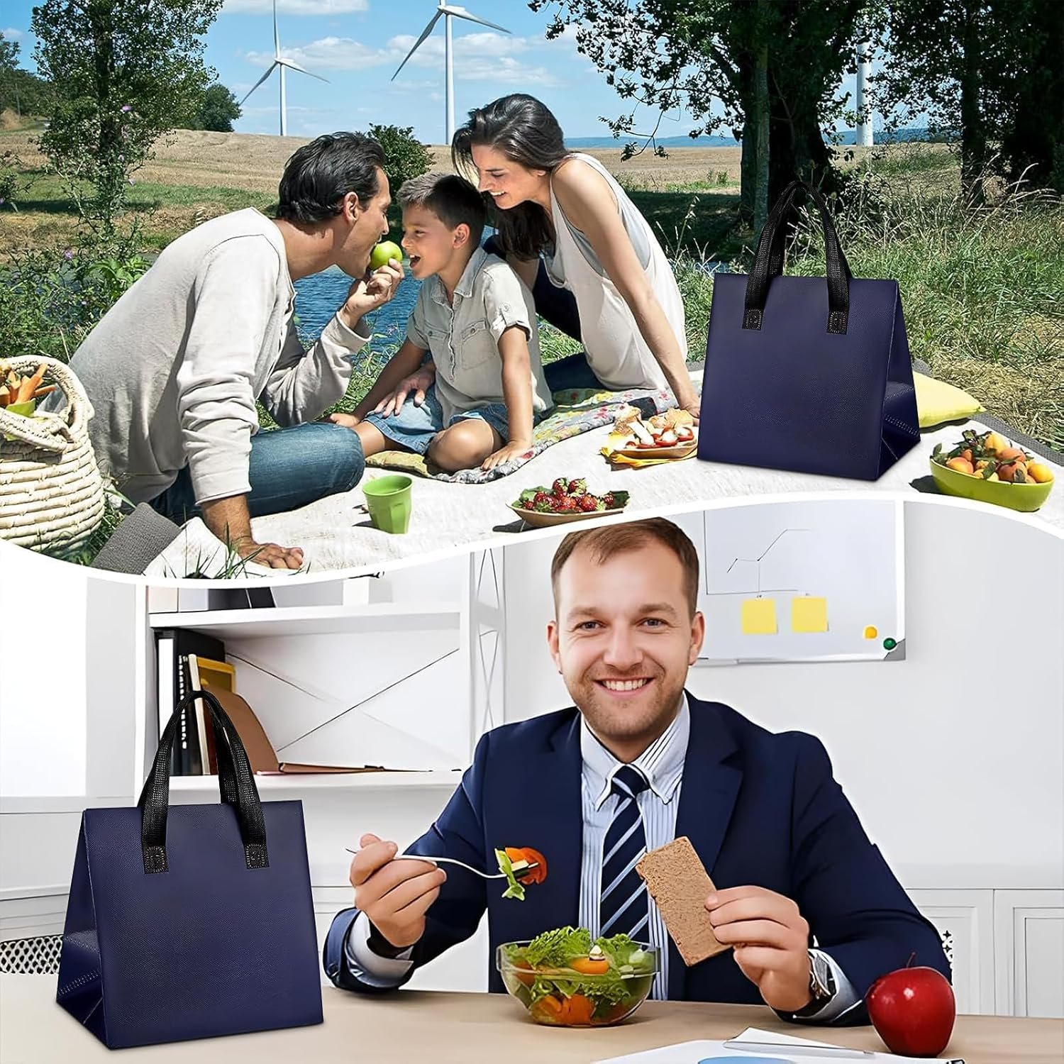 Bolsas Térmicas Reutilizables con Logo Personalizado, 100 Pcs, Ideales para Entrega de Alimentos Fríos y Calientes, Marca Blanca, Proveedor de Bolsas para Restaurante y Picnic (9.5 x 6 x 9.5 in)