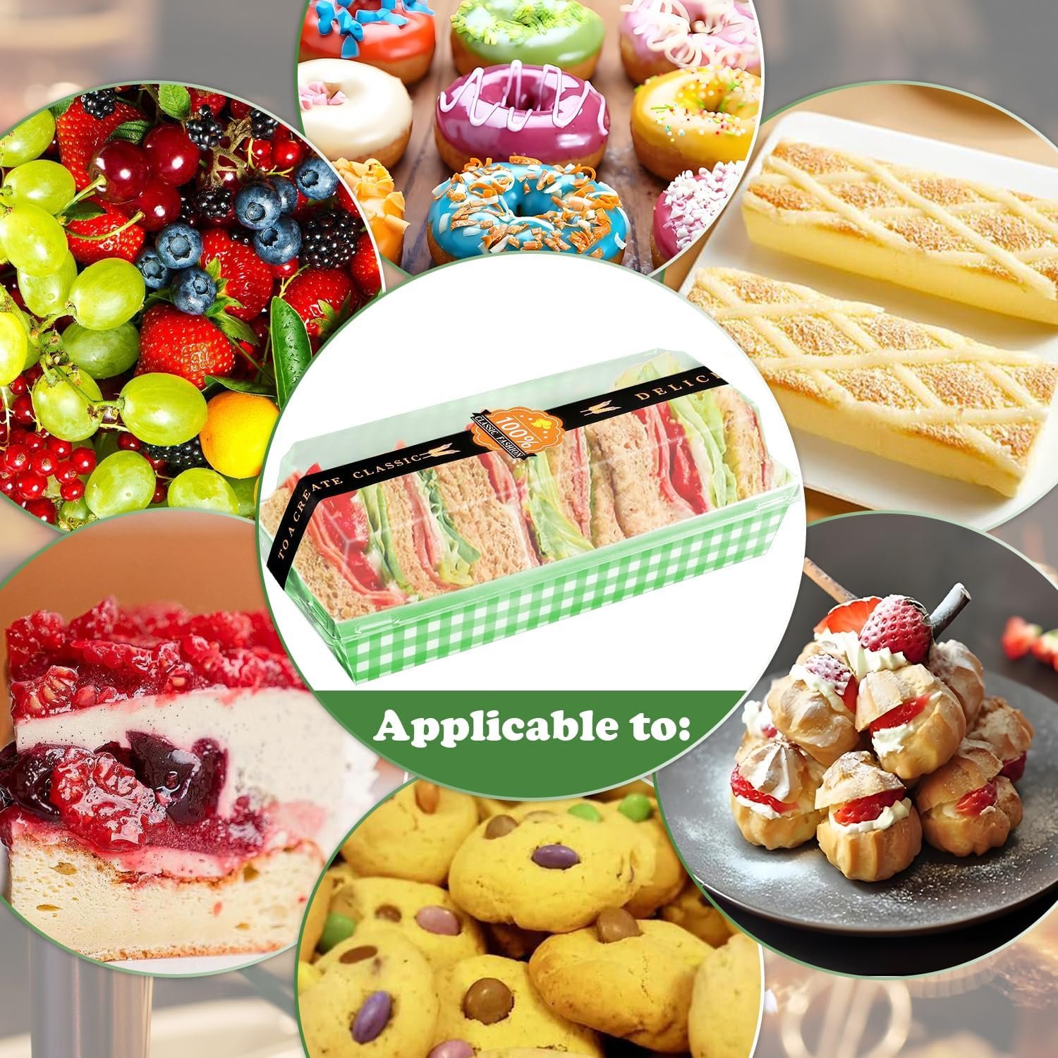 Caja de postres con logo personalizado, 50 unidades de envase para rollo suizo, contenedor plástico con tapa transparente, ideal para muffins, quesos, pasteles y sushi, marca blanca de calidad del proveedor.