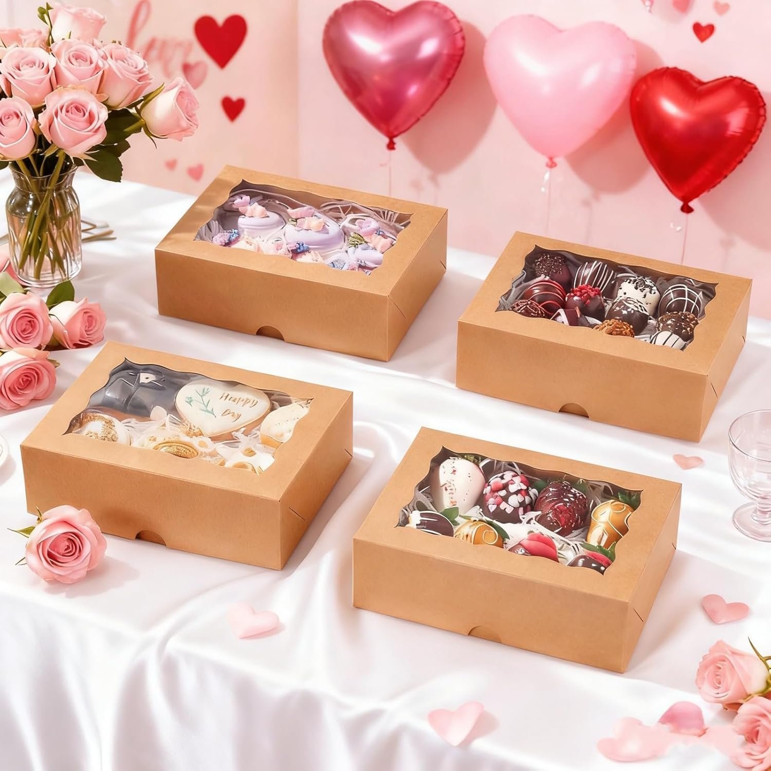 Cajas de Pastelería con Ventana, 8PCS de 8x6x2.5 Pulgadas, Perfectas para Chocolates, Macarons, Trufas y Galletas, Ideal para Celebraciones, Marca Blanca, Proveedor de Soluciones en Empaque.