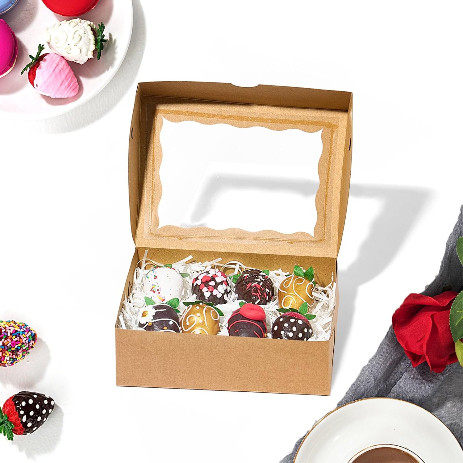 Cajas de Pastelería con Ventana, 8PCS de 8x6x2.5 Pulgadas, Perfectas para Chocolates, Macarons, Trufas y Galletas, Ideal para Celebraciones, Marca Blanca, Proveedor de Soluciones en Empaque.