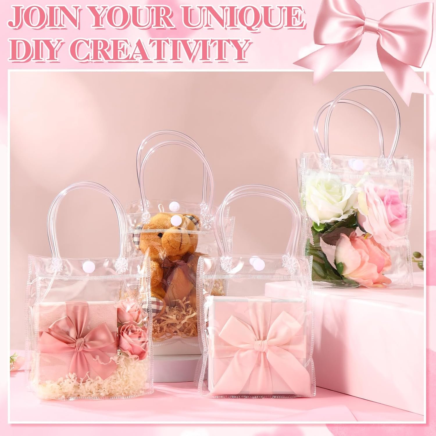 Bolsas de Regalo Plásticas Transparentes de 20 Piezas con Asa para Recuerdos de Boda, 5.1