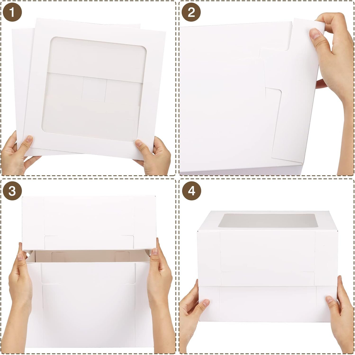 Caja de Cartón para Pasteles con Ventana 12x12x8 Pulgadas, Personalización de Logo, Ideal para Cupcakes, Tartas, Donas y Galletas, Marca Blanca de Fábrica para San Valentín y el Día de la Madre.