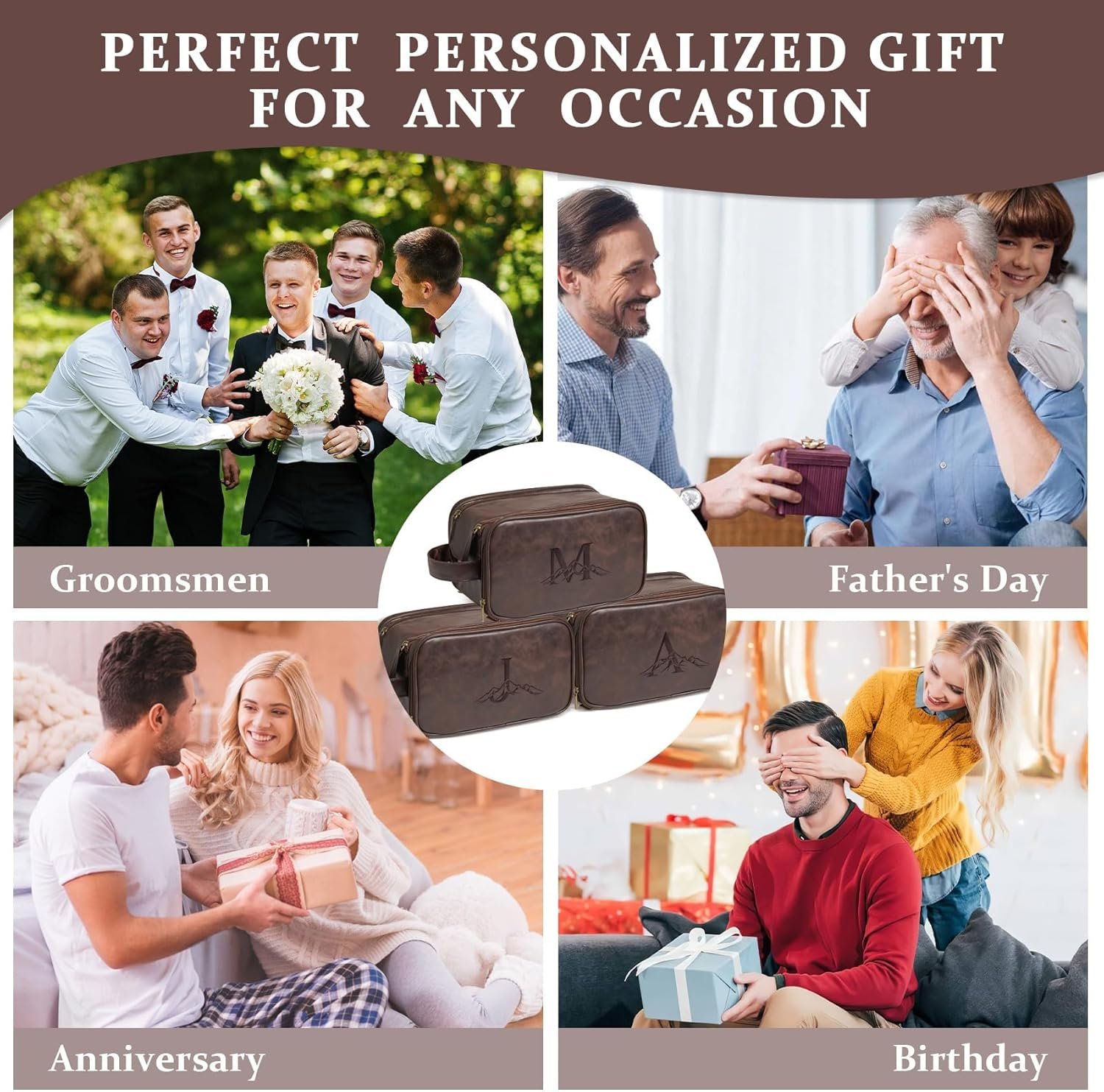 Logo Personalizado Neceser Grande Para Hombres Impermeable, Regalos Para Damas de Honor, Cuero Personalizado Con Iniciales y Montañas, Neceser de Viaje Para Hombres, Regalos de Cumpleaños, Esenciales de Viaje, Proveedor.