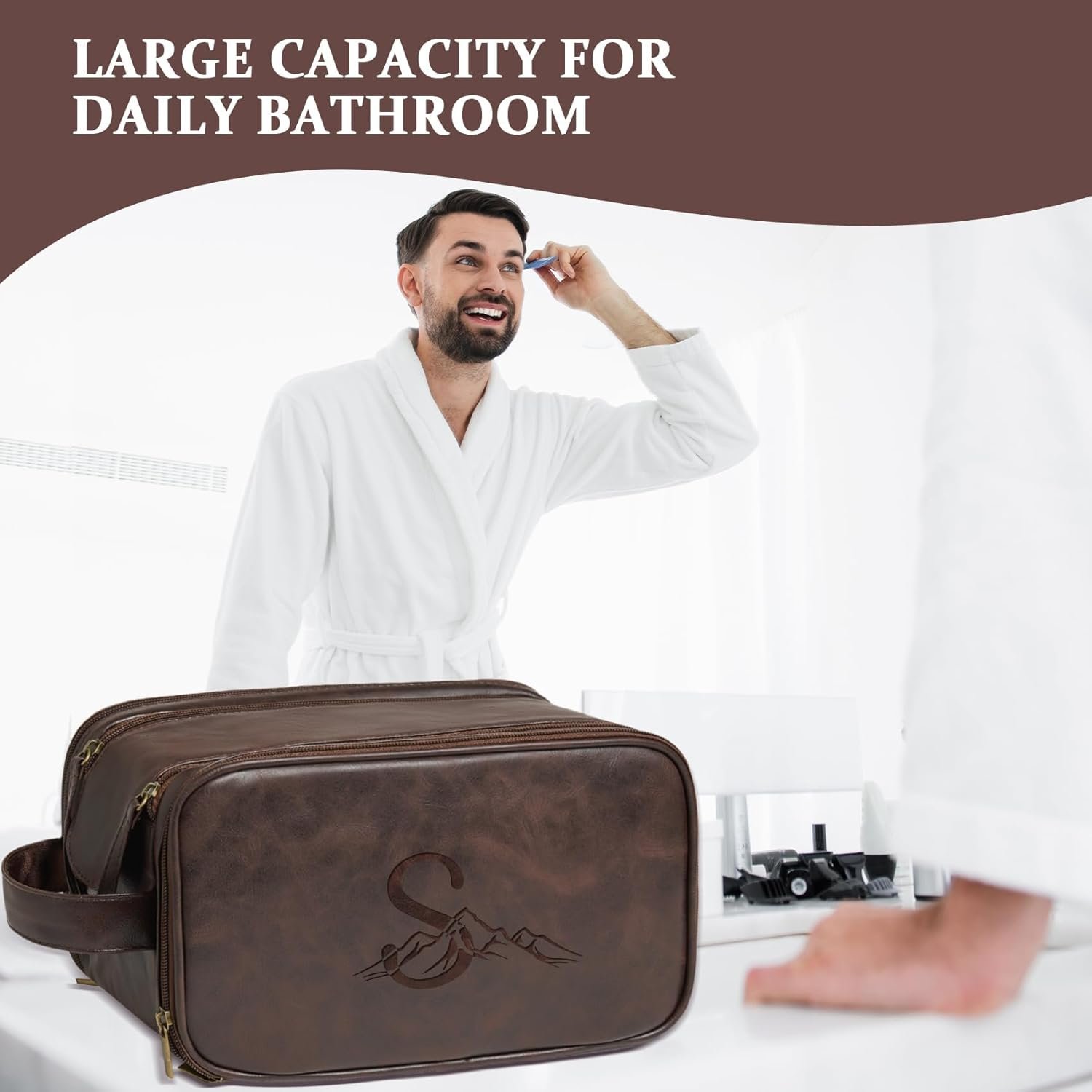 Logo Personalizado Neceser Grande Para Hombres Impermeable, Regalos Para Damas de Honor, Cuero Personalizado Con Iniciales y Montañas, Neceser de Viaje Para Hombres, Regalos de Cumpleaños, Esenciales de Viaje, Proveedor.