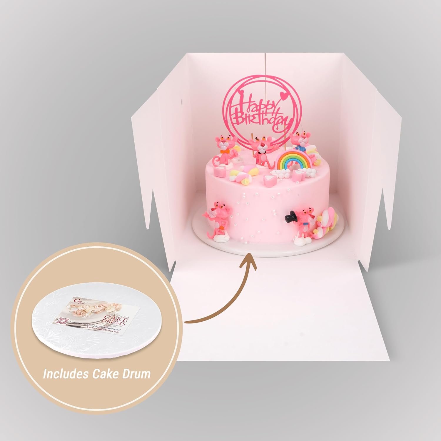 Caja para Pasteles con Ventana - 10 Pulgadas Base para Pasteles (Paquete de 3) - Marca Blanca y Logo Personalizado, Fábrica de Suministros para Cumpleaños, Bodas y Fiestas.