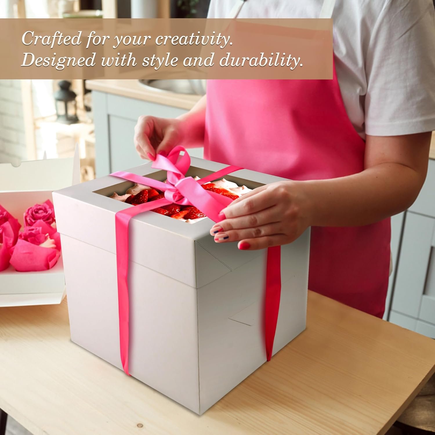 Caja para Pasteles con Ventana - 10 Pulgadas Base para Pasteles (Paquete de 3) - Marca Blanca y Logo Personalizado, Fábrica de Suministros para Cumpleaños, Bodas y Fiestas.