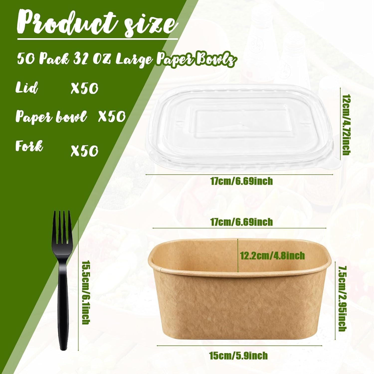 Logo Personalizado Tazón de Papel Grande de 32 Oz con Tapas y Cubiertos, Envases Desechables Compostables para Preparación de Comidas, Marca Blanca de Fábrica para Fiestas
