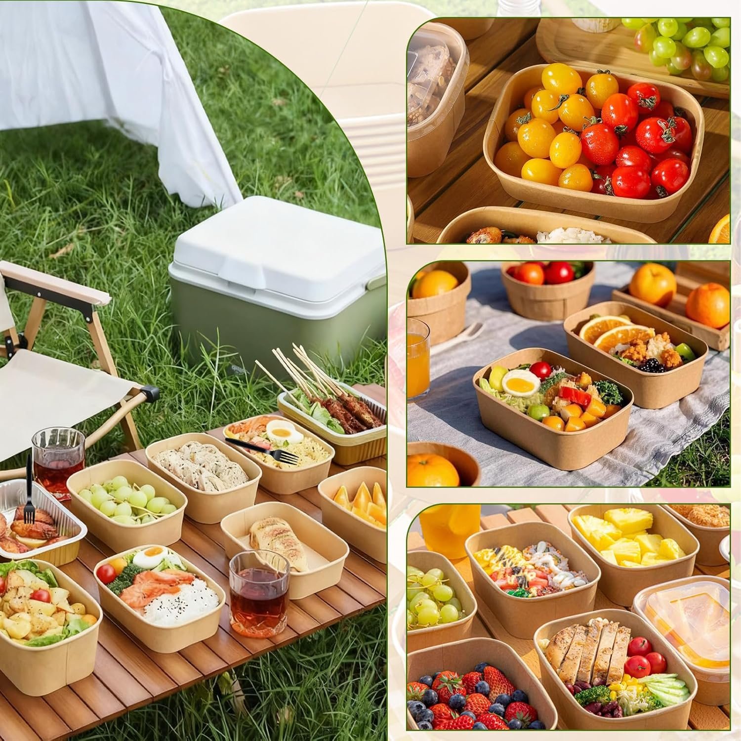 Logo Personalizado Tazón de Papel Grande de 32 Oz con Tapas y Cubiertos, Envases Desechables Compostables para Preparación de Comidas, Marca Blanca de Fábrica para Fiestas