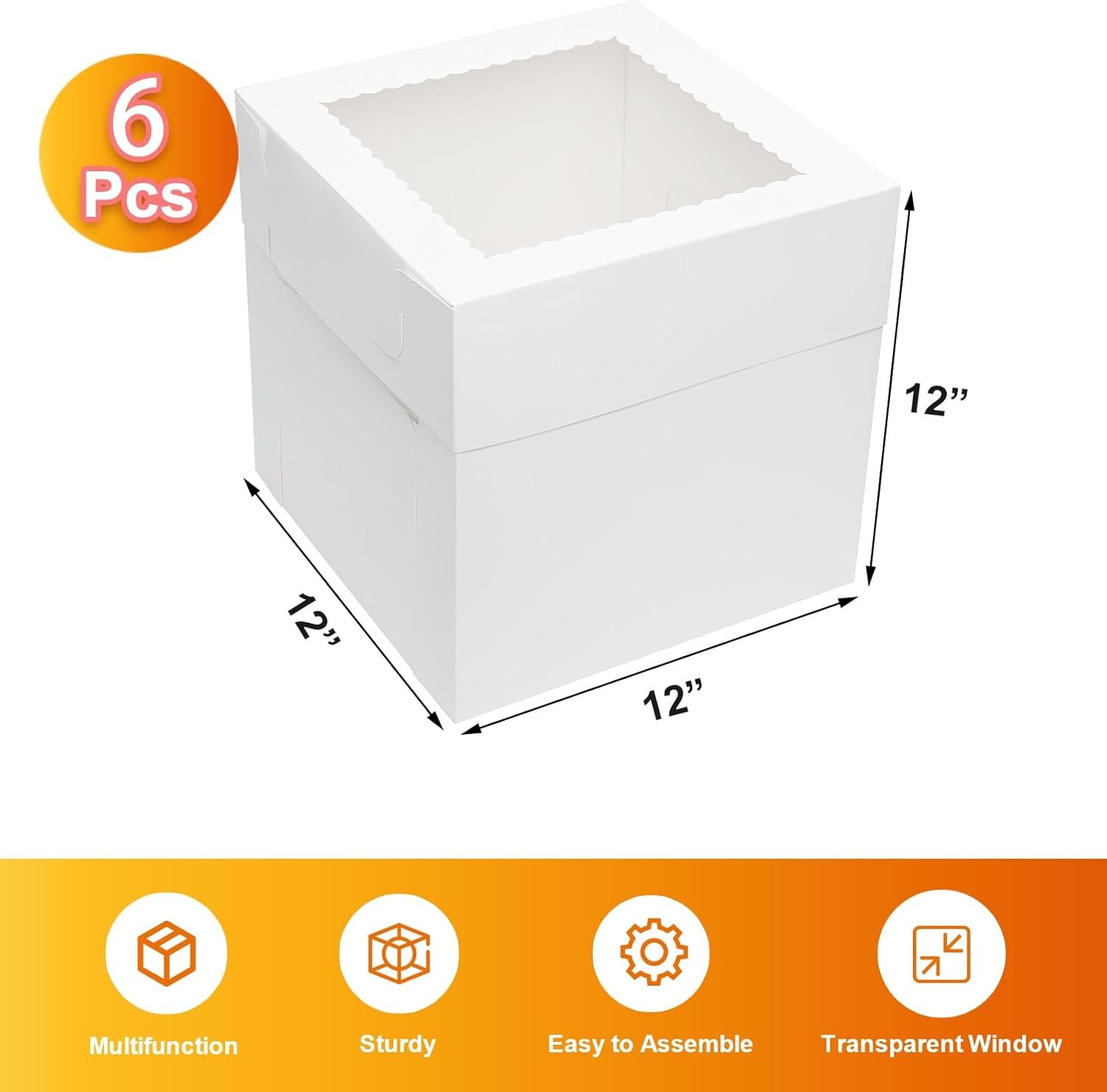 Caja de Pasteles Altas 12x12x12 Pulgadas Desechables con Ventana Personalizadas para Bodas, Cumpleaños y Fiestas, Marca Blanca, Fabricante de Contenedores de Transporte para Repostería