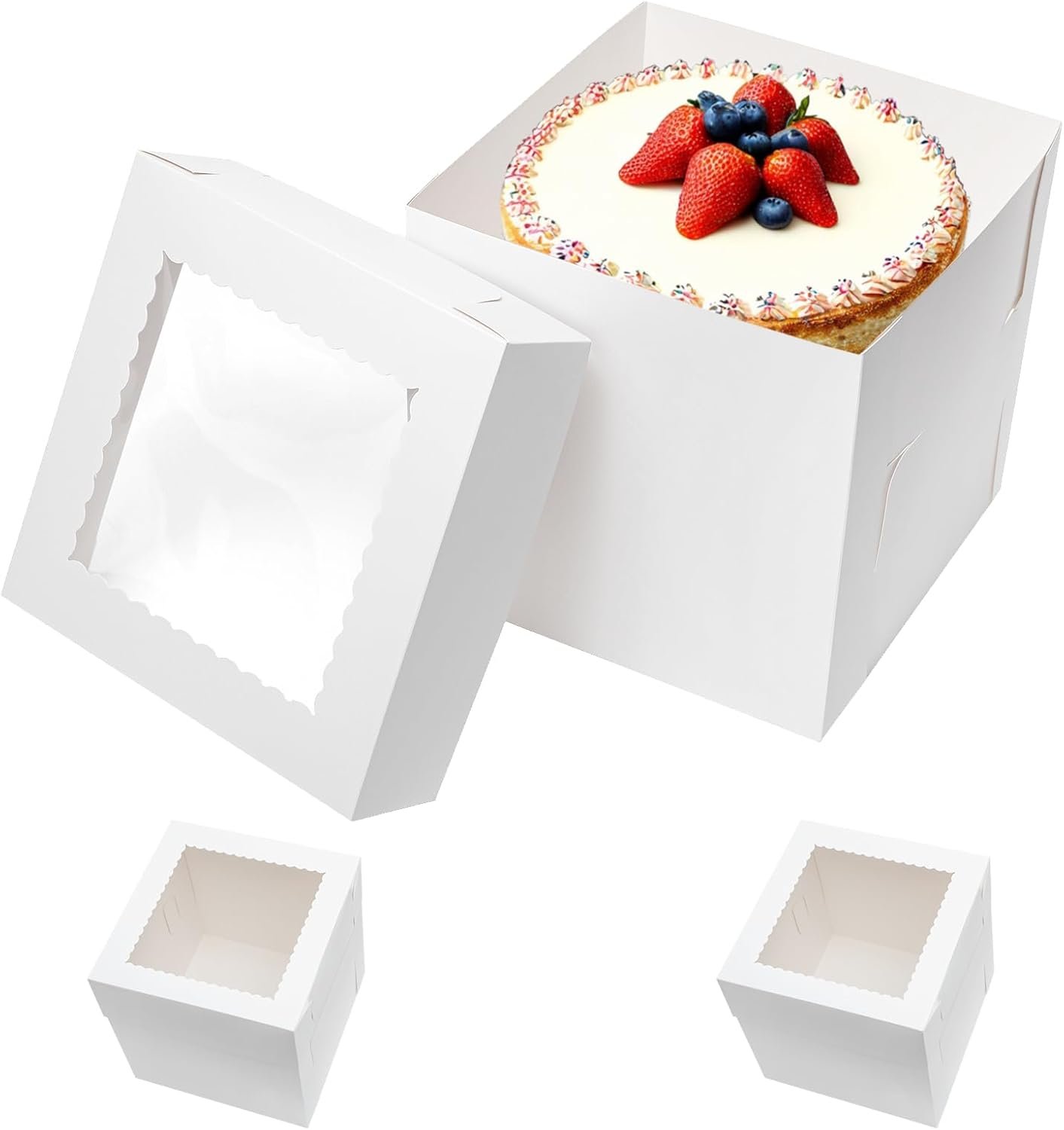 Caja de Pasteles Altas 12x12x12 Pulgadas Desechables con Ventana Personalizadas para Bodas, Cumpleaños y Fiestas, Marca Blanca, Fabricante de Contenedores de Transporte para Repostería
