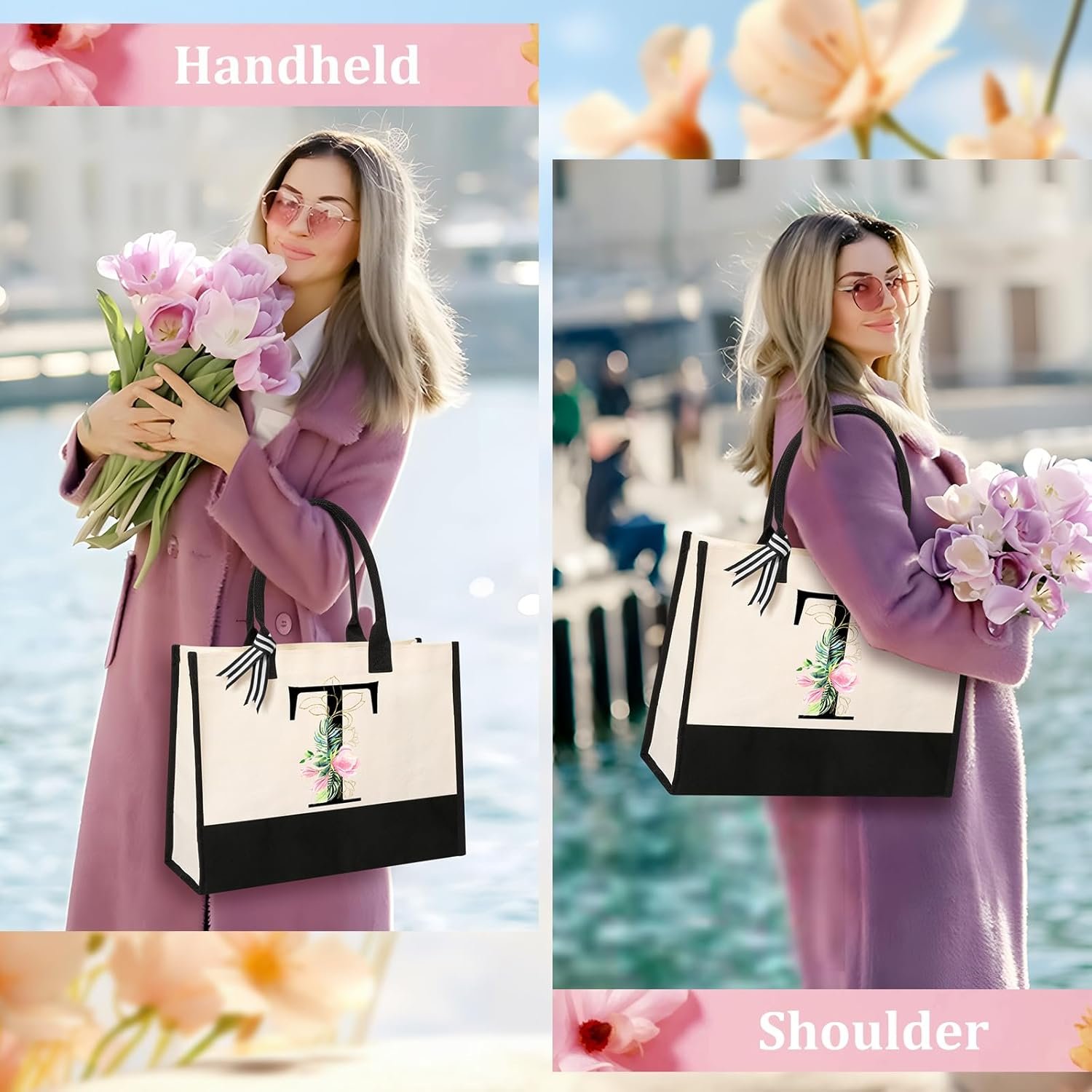 Logo Personalizado Bolsa de Playa de Lona, Cosméticos, Tote, Maquillaje, Regalos para Hermana, Mamá, Maestra, Dama de Honor, Fabricante.