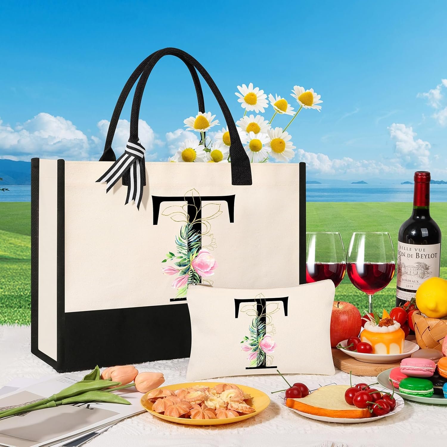 Logo Personalizado Bolsa de Playa de Lona, Cosméticos, Tote, Maquillaje, Regalos para Hermana, Mamá, Maestra, Dama de Honor, Fabricante.