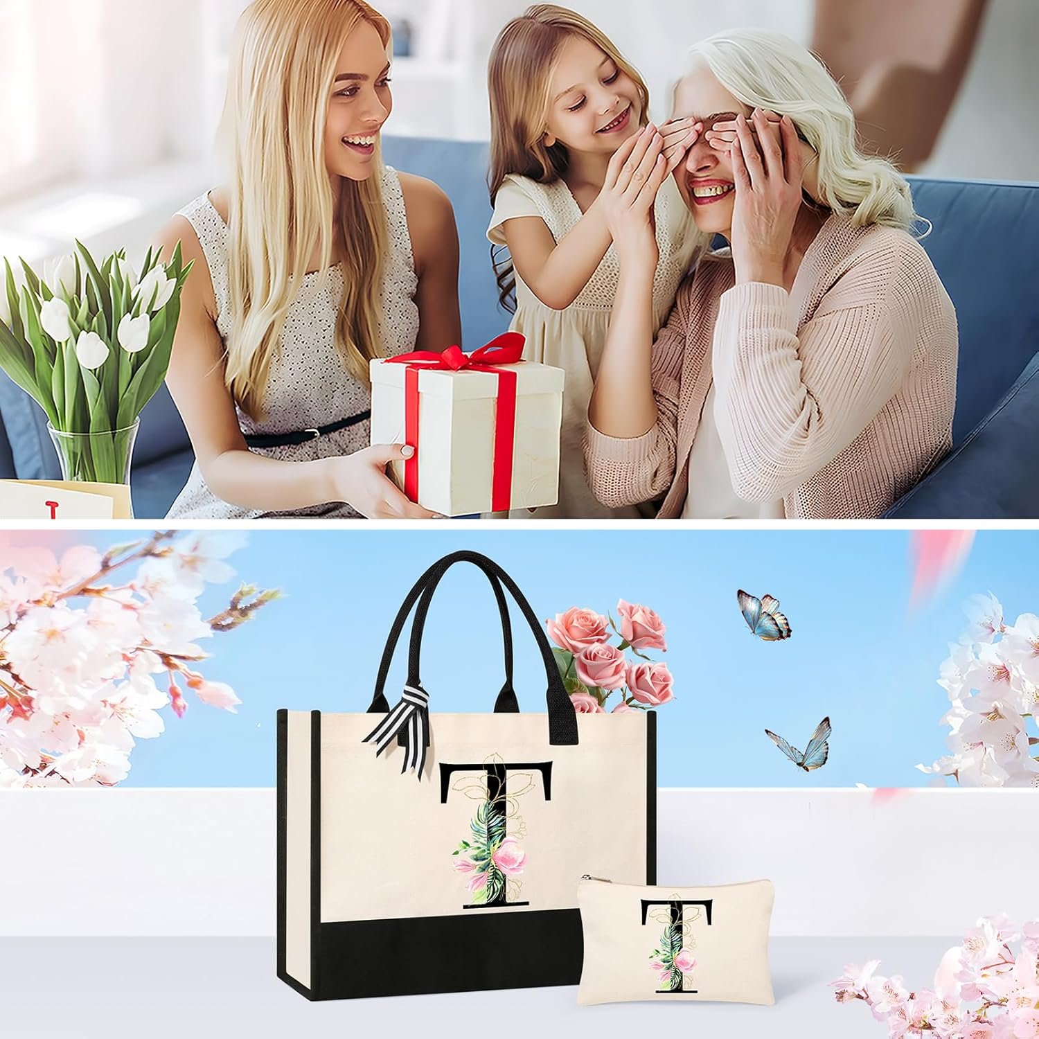 Logo Personalizado Bolsa de Playa de Lona, Cosméticos, Tote, Maquillaje, Regalos para Hermana, Mamá, Maestra, Dama de Honor, Fabricante.