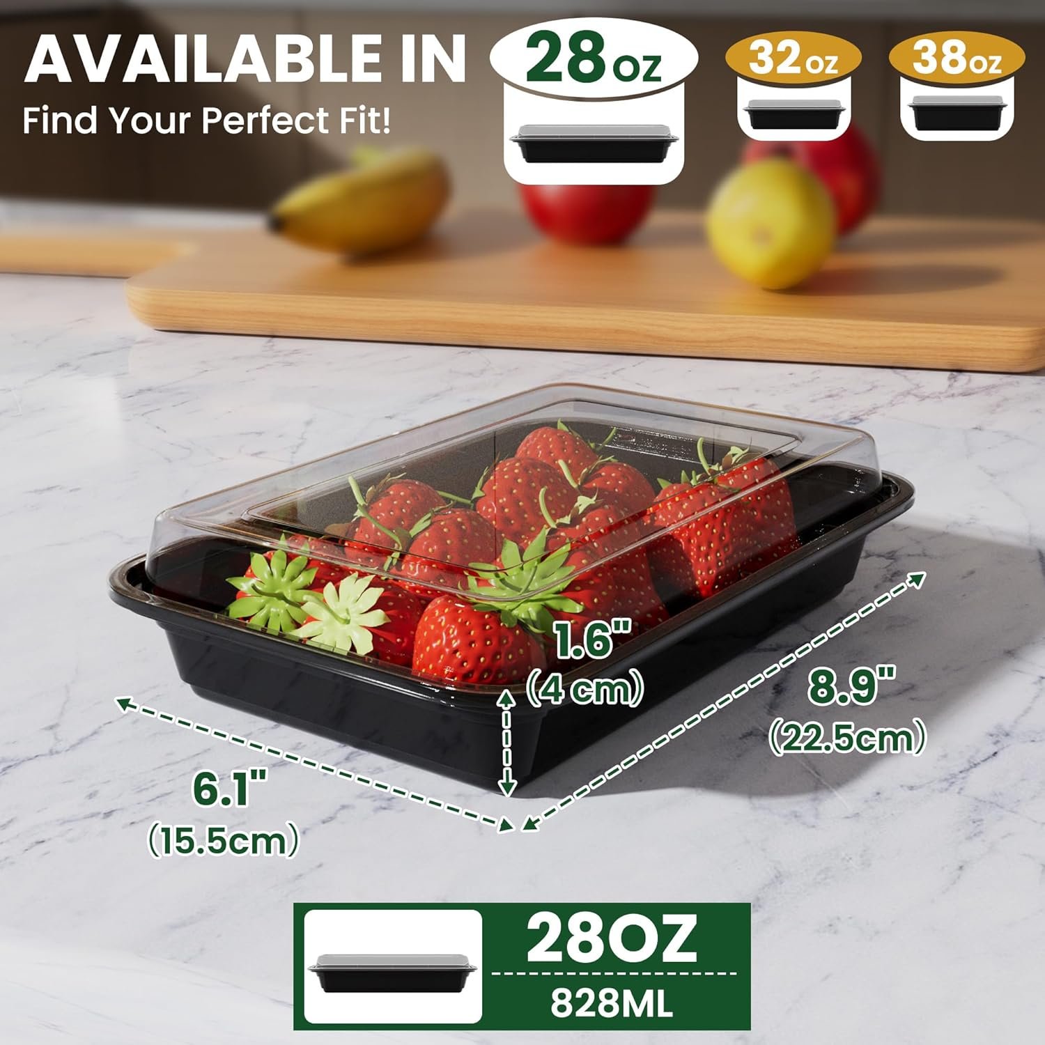 Contenedores de comida reutilizables 28oz [50-Pack] con logo personalizado, caja bento con tapas a prueba de fugas y fácil de cerrar - Aptos para microondas, lavavajillas y congelador, envases para almuerzo de plástico libre de BPA, proveedor ideal.