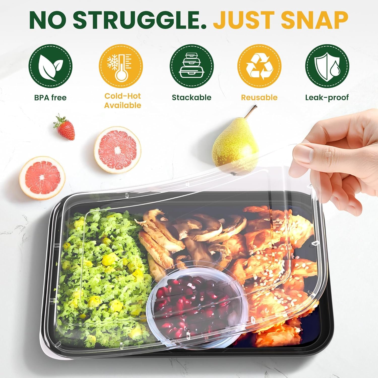 Contenedores de comida reutilizables 28oz [50-Pack] con logo personalizado, caja bento con tapas a prueba de fugas y fácil de cerrar - Aptos para microondas, lavavajillas y congelador, envases para almuerzo de plástico libre de BPA, proveedor ideal.