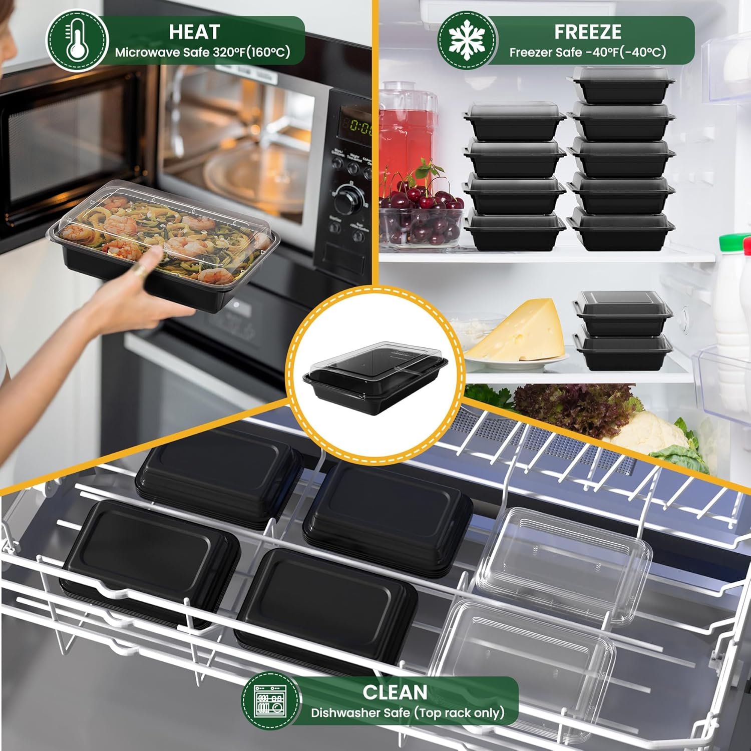 Contenedores de comida reutilizables 28oz [50-Pack] con logo personalizado, caja bento con tapas a prueba de fugas y fácil de cerrar - Aptos para microondas, lavavajillas y congelador, envases para almuerzo de plástico libre de BPA, proveedor ideal.