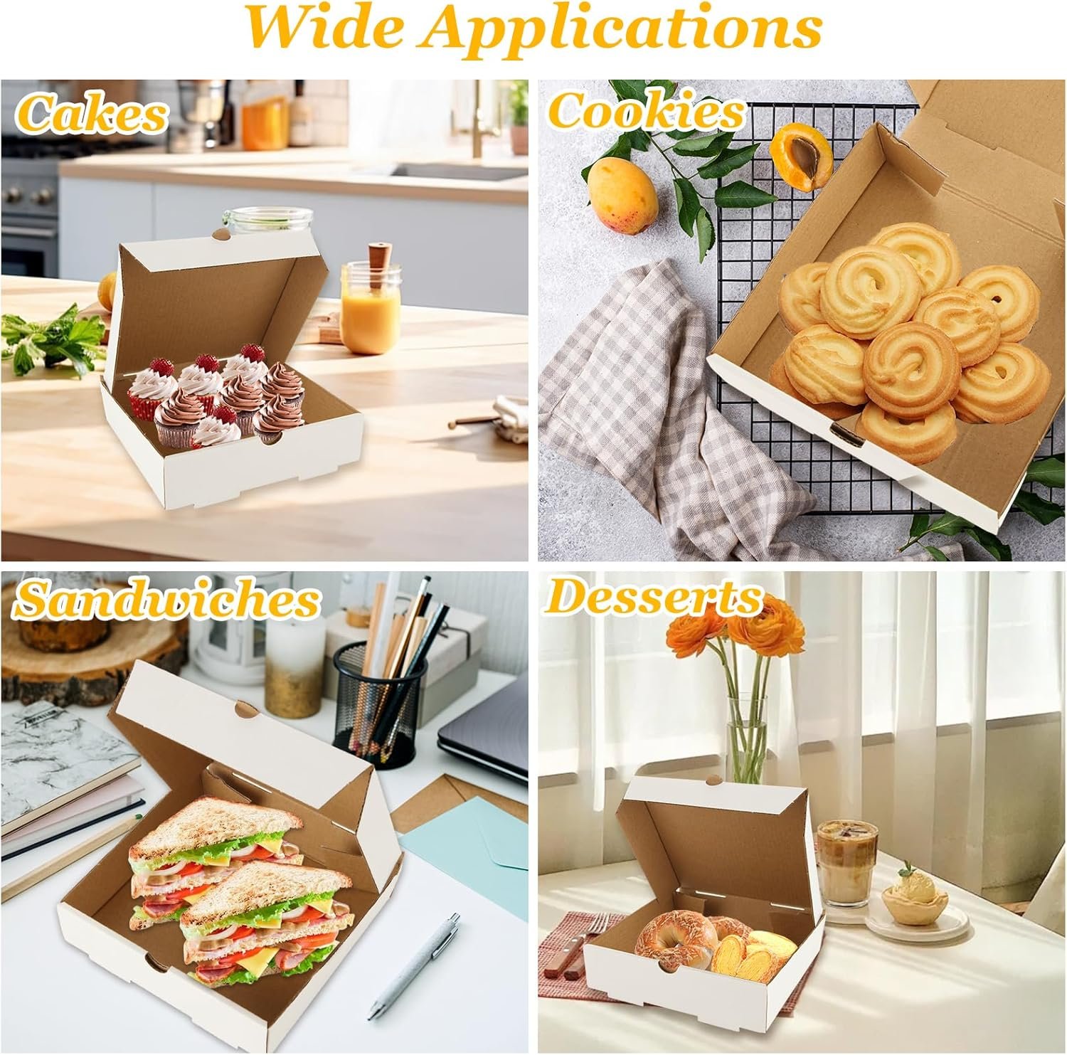 Logo Personalizado Cajas de Pizza 50 Pack 6 x 6 Cajas Pequeñas de Cartón Corrugado para Comida, Pasteles, Galletas, Marca Blanca Fábrica