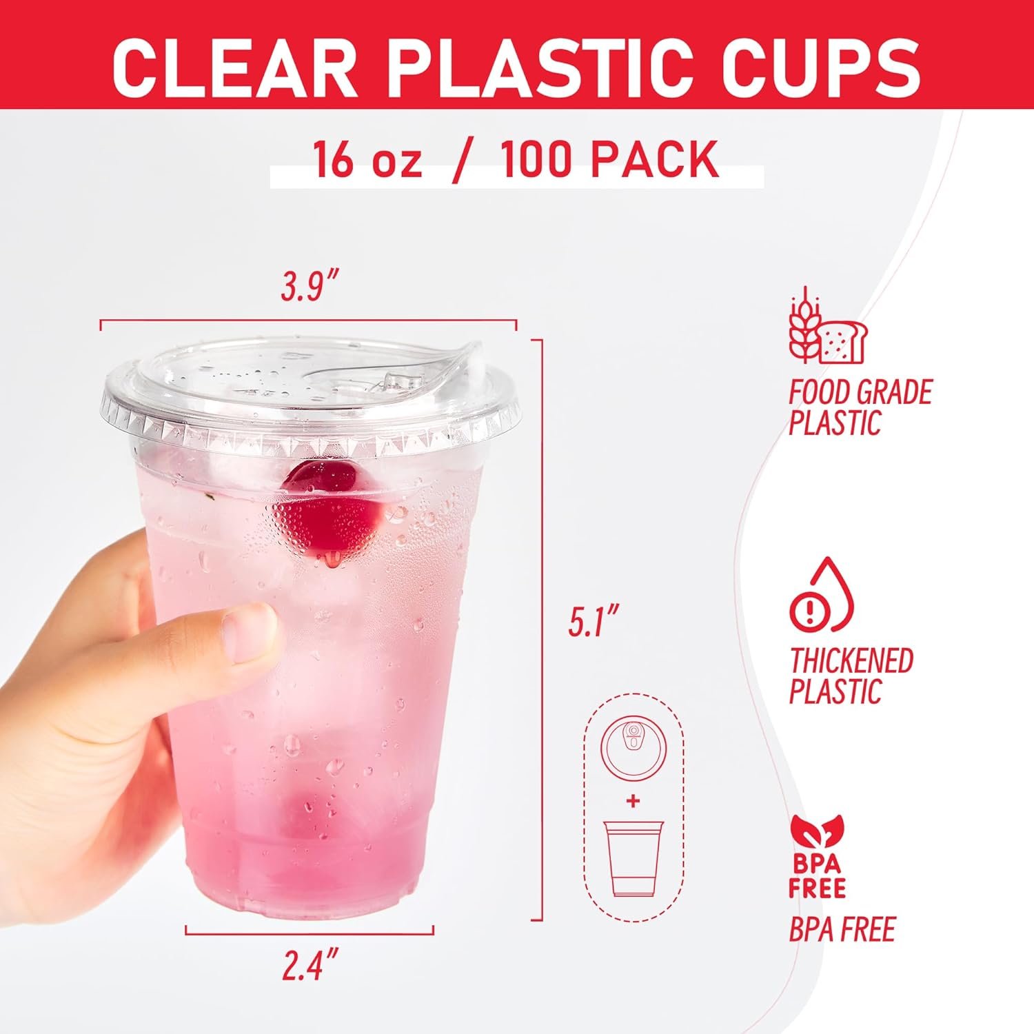 Copa de plástico de 16 oz con tapa y pajilla sin agujero, pack de 100, ideal para bebidas frías, logo personalizado disponible, fabricado por nuestro proveedor.