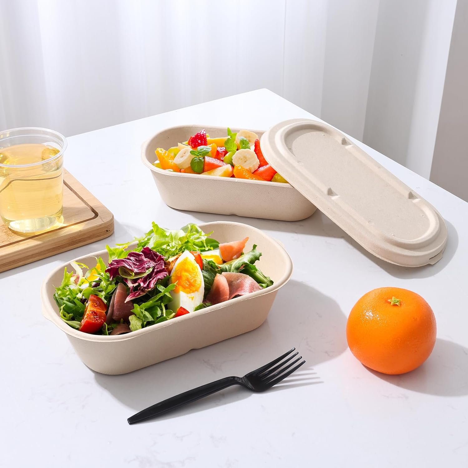 Logo Personalizado 50-Pack Contenedores de Comida desechables de 34 oz con tapas y tenedores, adecuados para microondas y horno, ideales para ensaladas, nachos y burritos, Marca Blanca de calidad en Fábrica.