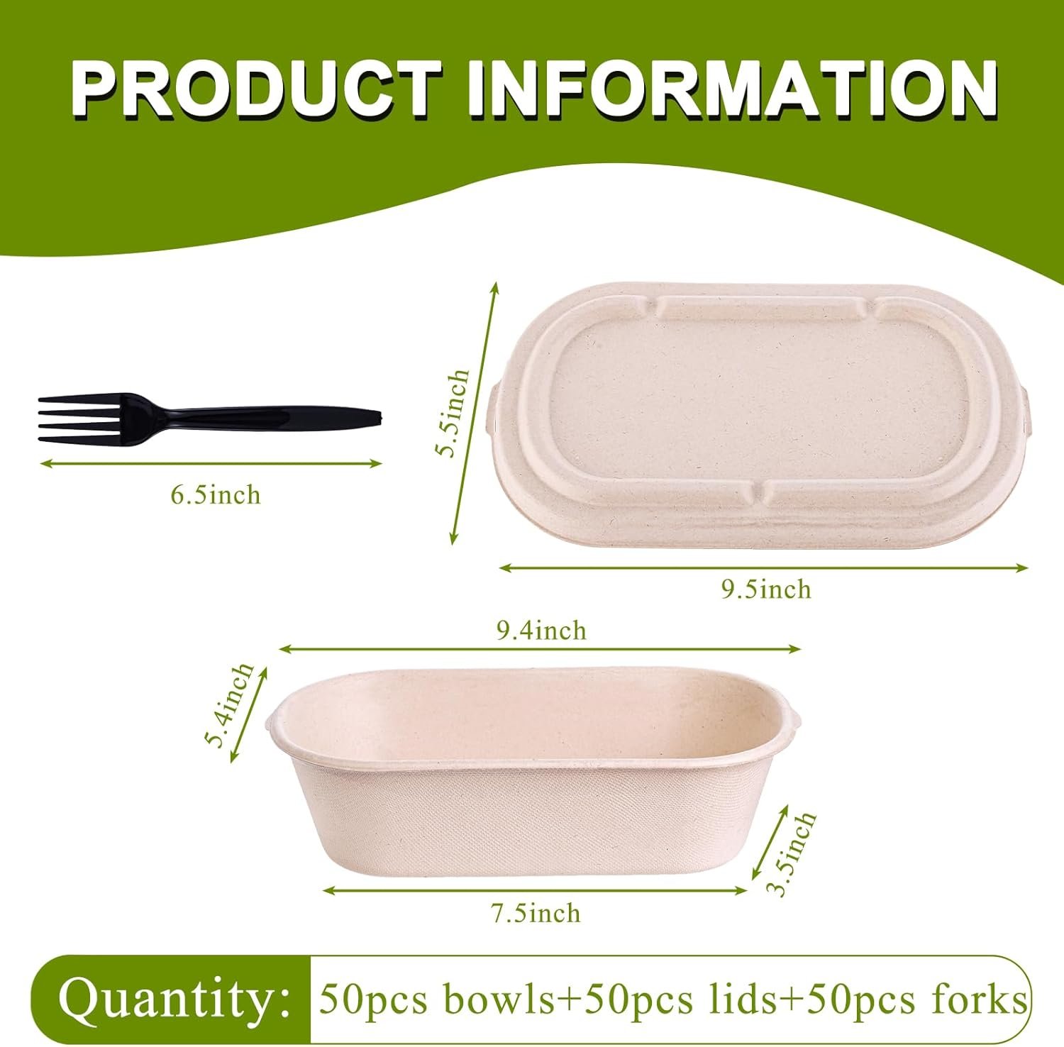 Logo Personalizado 50-Pack Contenedores de Comida desechables de 34 oz con tapas y tenedores, adecuados para microondas y horno, ideales para ensaladas, nachos y burritos, Marca Blanca de calidad en Fábrica.