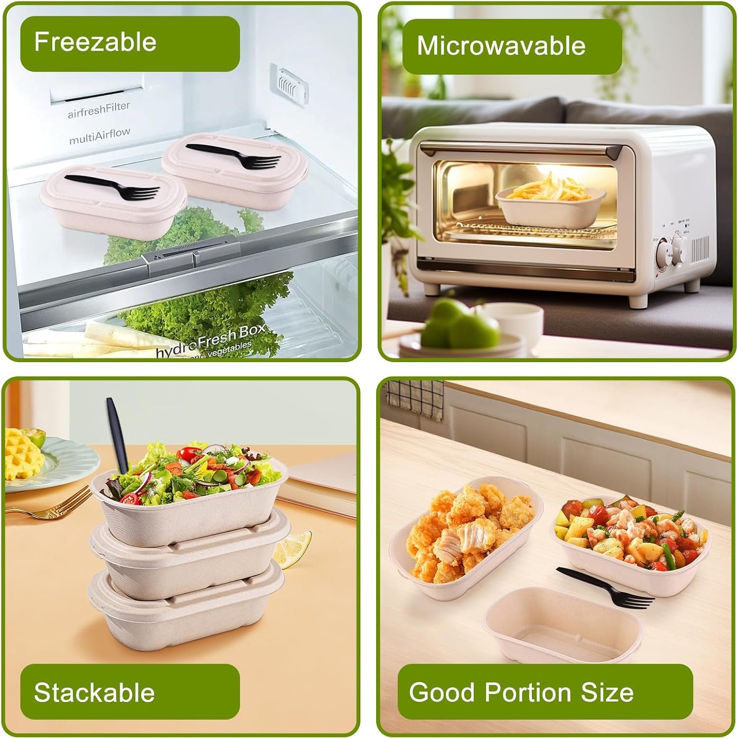 Logo Personalizado 50-Pack Contenedores de Comida desechables de 34 oz con tapas y tenedores, adecuados para microondas y horno, ideales para ensaladas, nachos y burritos, Marca Blanca de calidad en Fábrica.