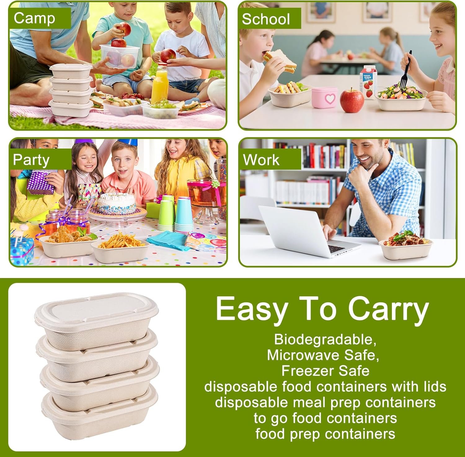 Logo Personalizado 50-Pack Contenedores de Comida desechables de 34 oz con tapas y tenedores, adecuados para microondas y horno, ideales para ensaladas, nachos y burritos, Marca Blanca de calidad en Fábrica.