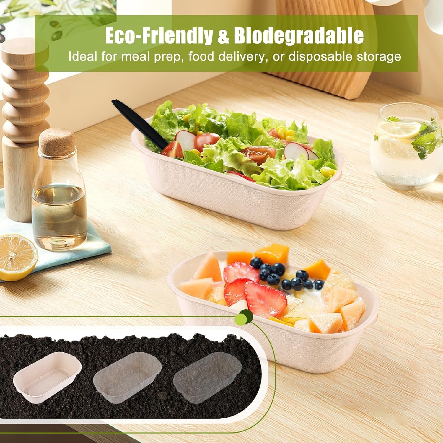 Logo Personalizado 50-Pack Contenedores de Comida desechables de 34 oz con tapas y tenedores, adecuados para microondas y horno, ideales para ensaladas, nachos y burritos, Marca Blanca de calidad en Fábrica.