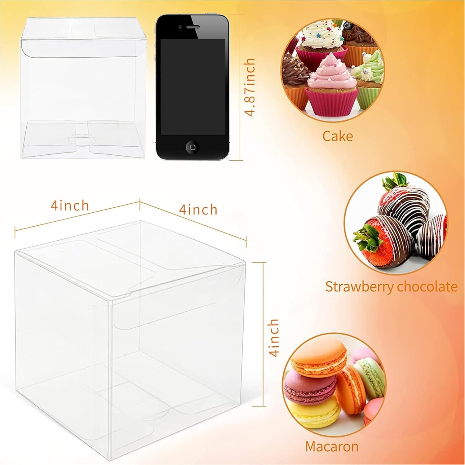 Logo Personalizado Cajas Transparentes de 4x4x4 Pulgadas para Regalos, Caja de Plástico PET con Tapa para Cupcakes, Cajas de Favor para Bodas y Baby Shower, Marca Blanca Proveedor.