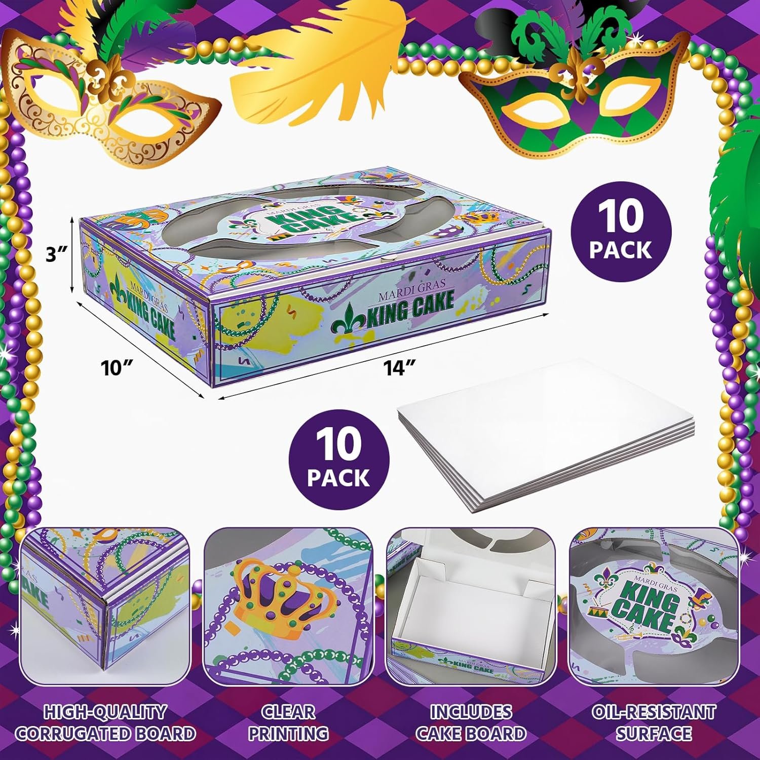 Logo Personalizado Cajas de Cartón de 20 Piezas para Pasteles de Reyes de Mardi Gras con Ventana 14 x 10 x 3 Pulgadas y Tableros (10 Cajas y 10 Tableros) Cajas Resistentes de Pastelería Marca Blanca Proveedor. Logo Personalizado Cajas de Cartón de 20 Piezas para Pasteles de Reyes de Mardi Gras con Ventana 14 x 10 x 3 Pulgadas y Tableros (10 Cajas y 10 Tableros) Cajas Resistentes de Pastelería Marca Blanca Proveedor.