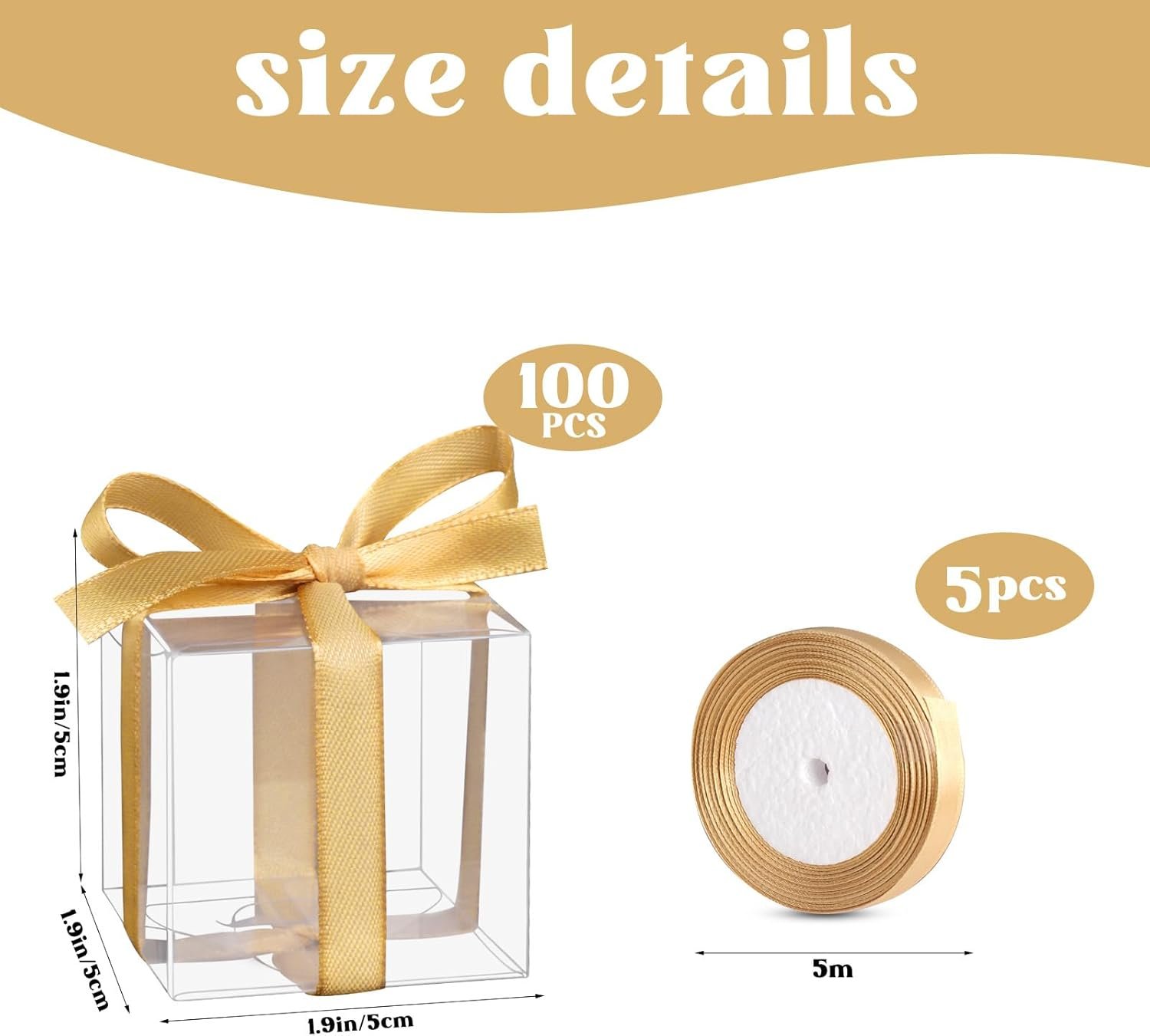 Cajas de Favor Personalizadas 50pcs 2x2x2 Pulgadas Transparentes con Ribbons, Cajas de Plástico Pequeñas para Regalos de Boda, Baby Shower, Cumpleaños y Aula, Proveedor de Marca Blanca.