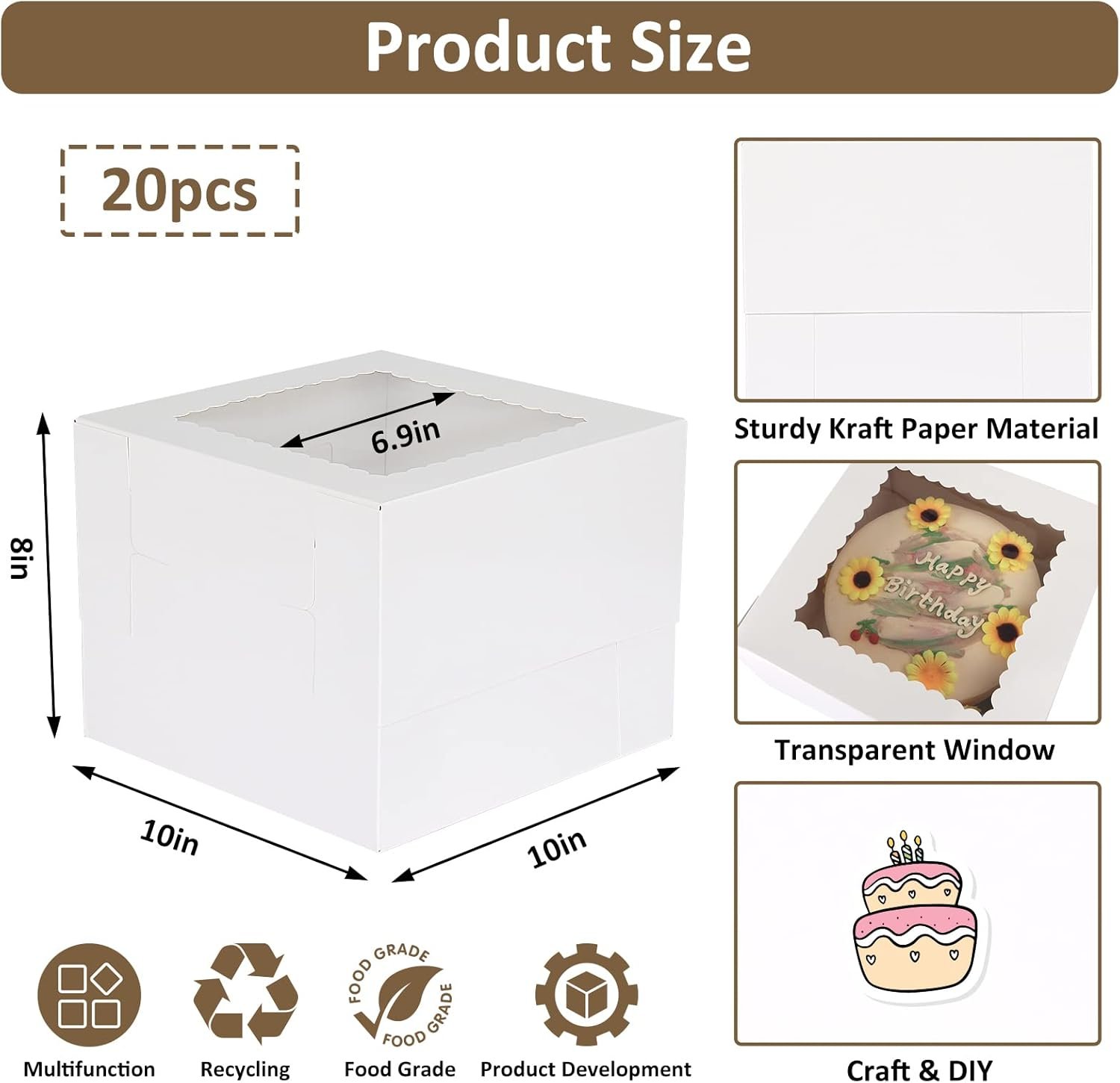 Logo Personalizado para cajas de pasteles, caja alta de 10x10x8 pulgadas con ventana, caja de repostería blanca, grandes cajas de horneado para Día de San Valentín, Día de la Madre, pasteles, tartas, postres de Fábrica. Logo Personalizado para cajas de pasteles, caja alta de 10x10x8 pulgadas con ventana, caja de repostería blanca, grandes cajas de horneado para Día de San Valentín, Día de la Madre, pasteles, tartas, postres de Fábrica.