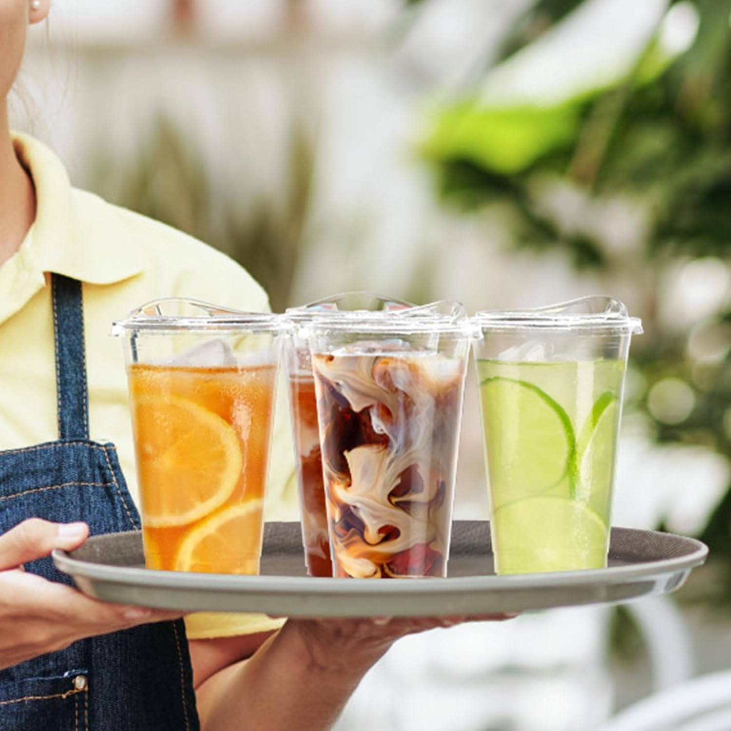Logo Personalizado - Paquete de 100 vasos plásticos transparentes de 20 oz con tapas, vasos desechables para café helado y batidos, seguros para alimentos, Proveedor de calidad.