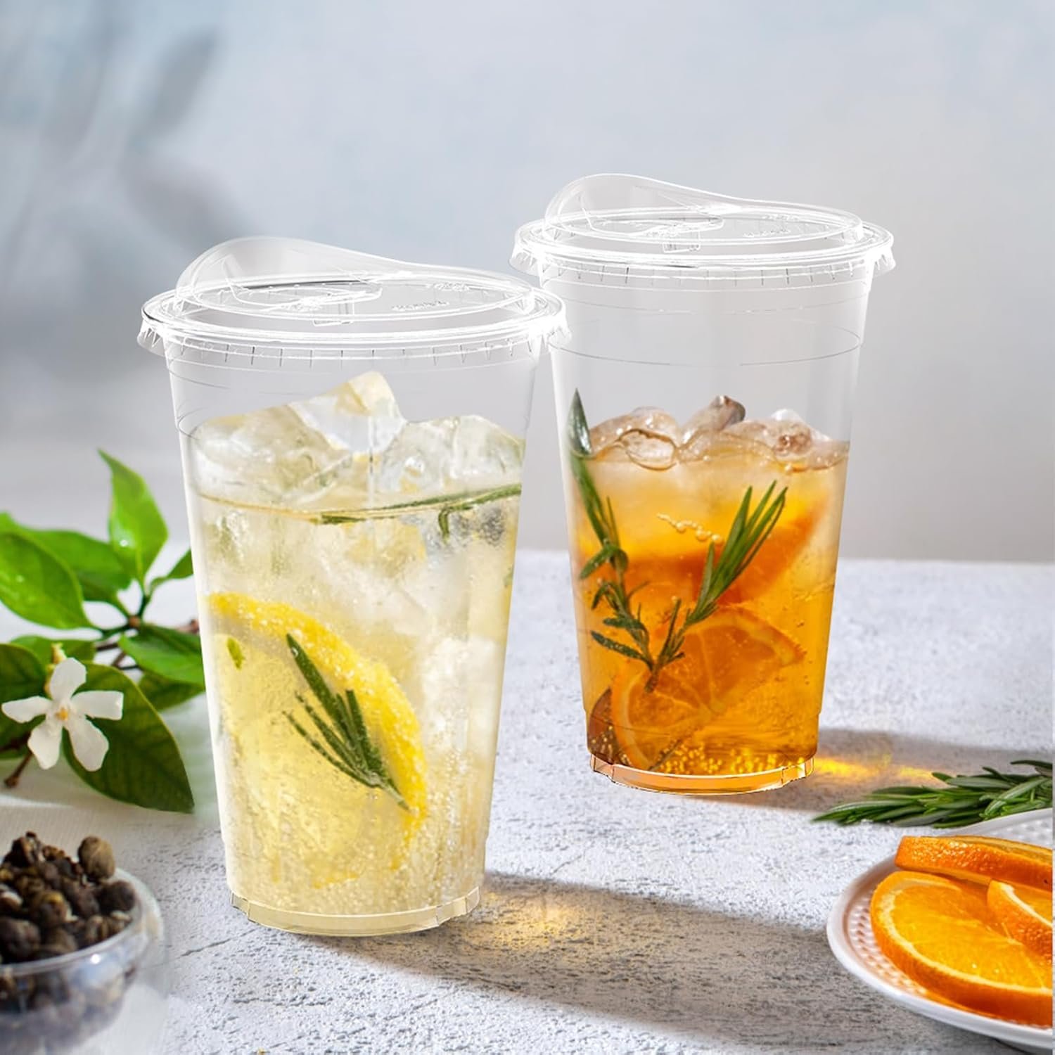 Logo Personalizado - Paquete de 100 vasos plásticos transparentes de 20 oz con tapas, vasos desechables para café helado y batidos, seguros para alimentos, Proveedor de calidad.