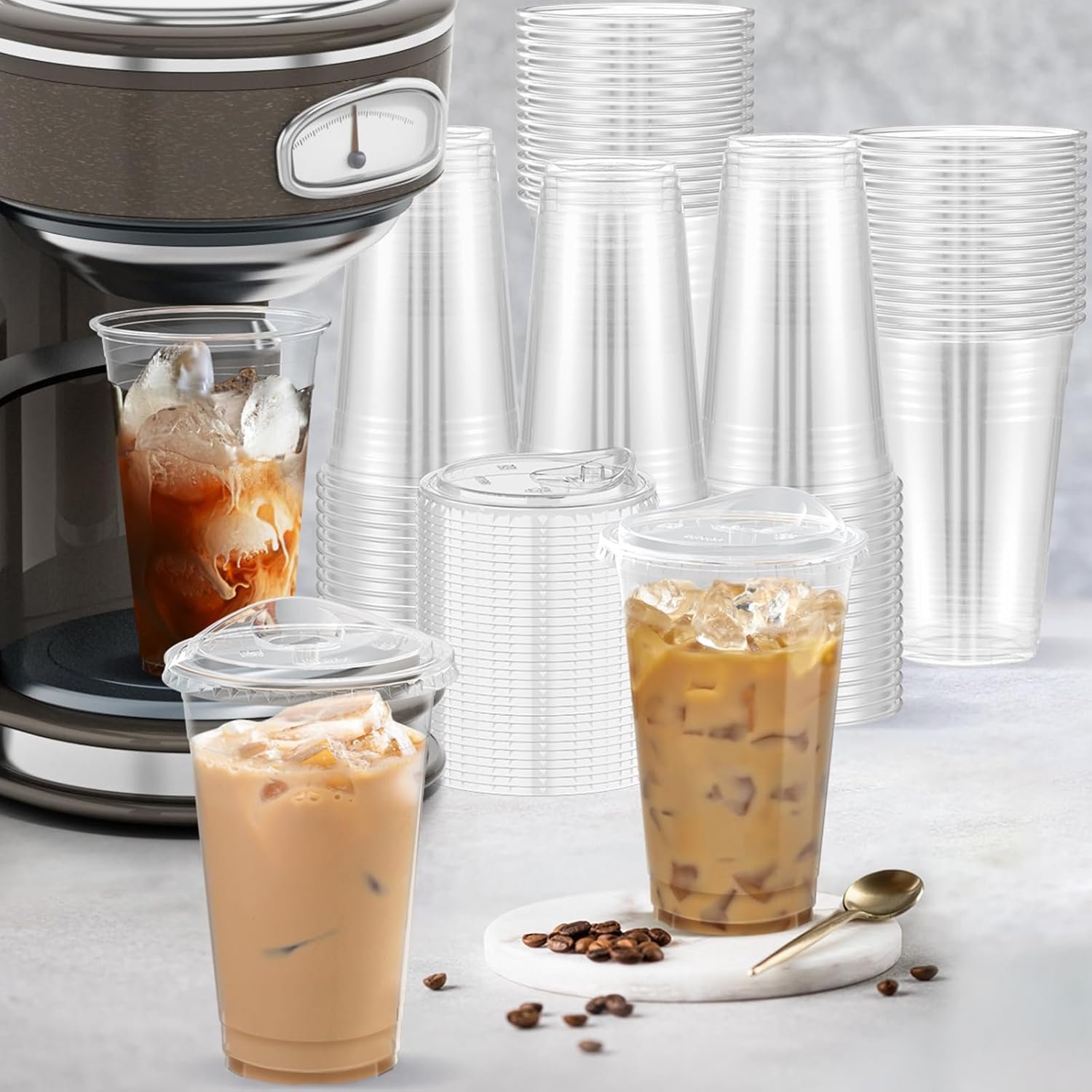 Logo Personalizado - Paquete de 100 vasos plásticos transparentes de 20 oz con tapas, vasos desechables para café helado y batidos, seguros para alimentos, Proveedor de calidad.