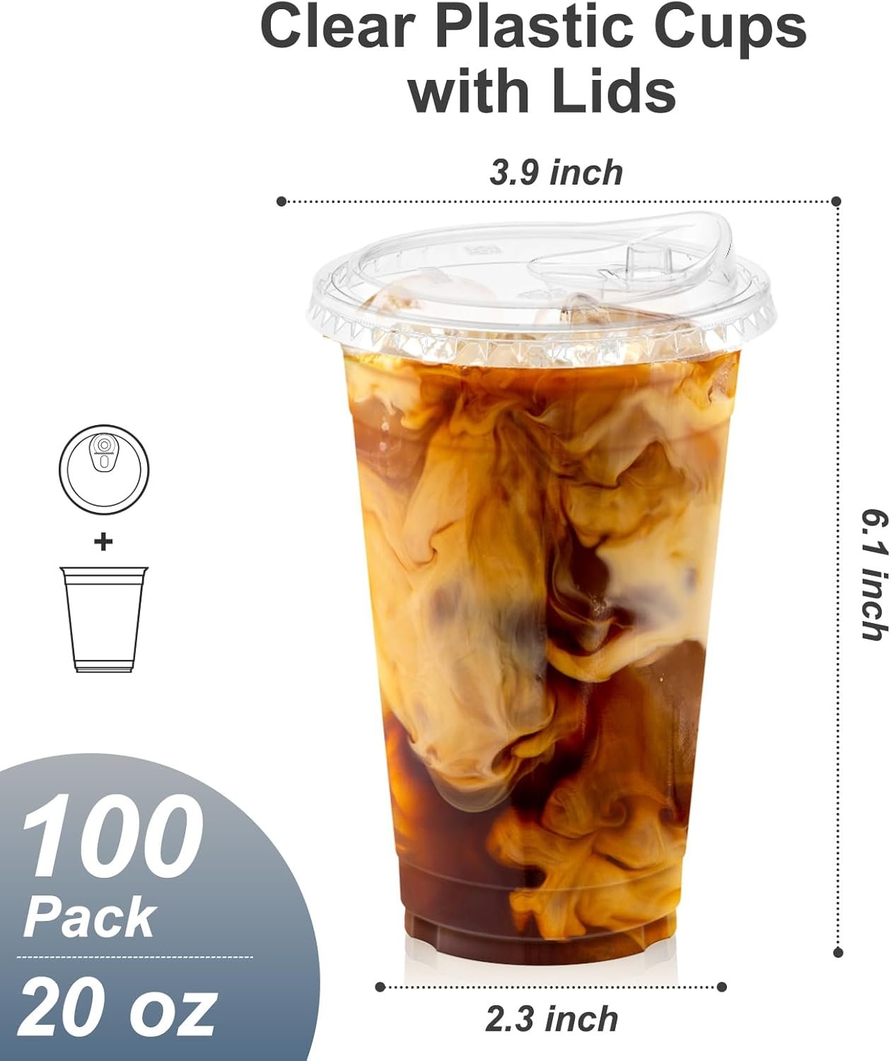 Logo Personalizado - Paquete de 100 vasos plásticos transparentes de 20 oz con tapas, vasos desechables para café helado y batidos, seguros para alimentos, Proveedor de calidad.