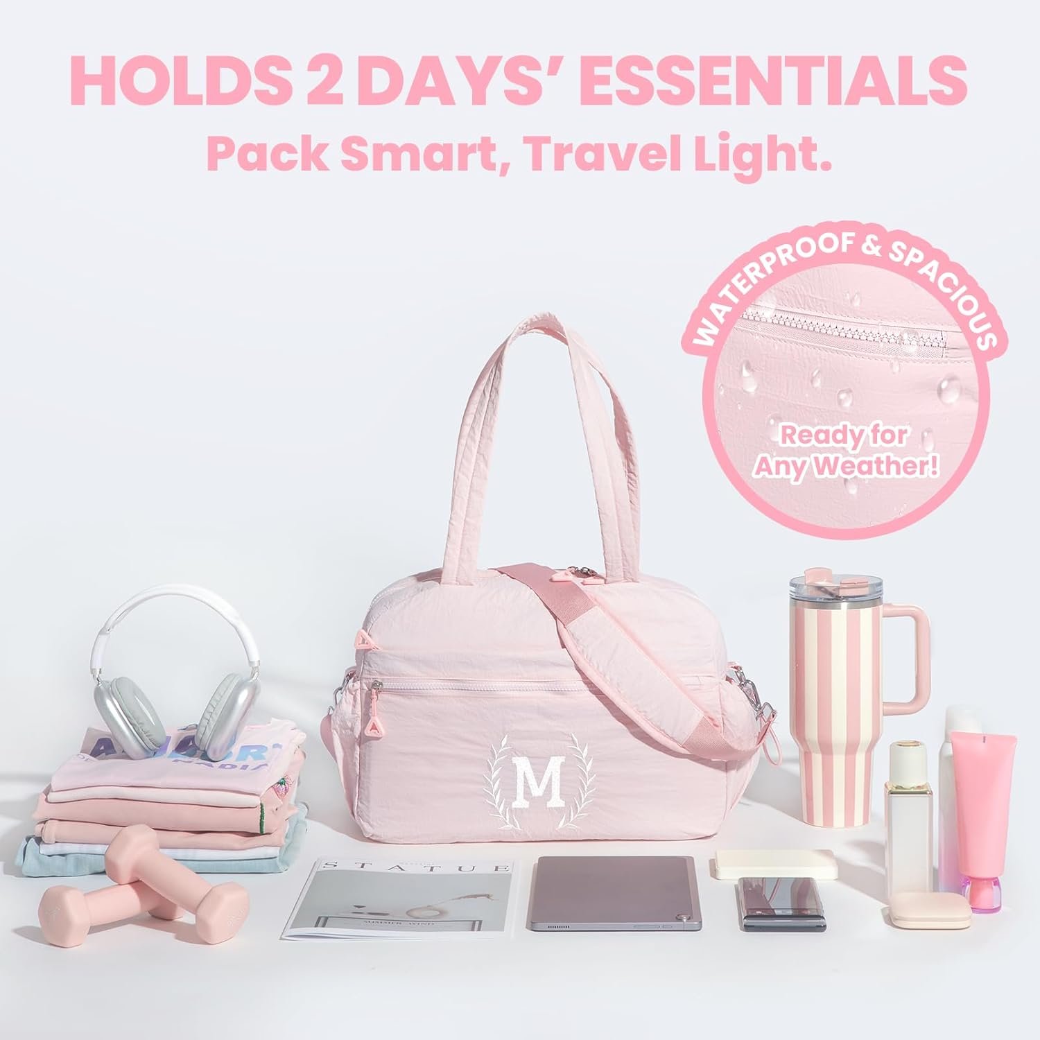 Logo Personalizado Bolso de deporte con monograma para niñas, regalo de Navidad para mujeres, amigos y niños, ideal para cumpleaños de adolescentes, mamás, hijas y abuelas. Preparado para marca blanca en Fábrica (Rosado, M).