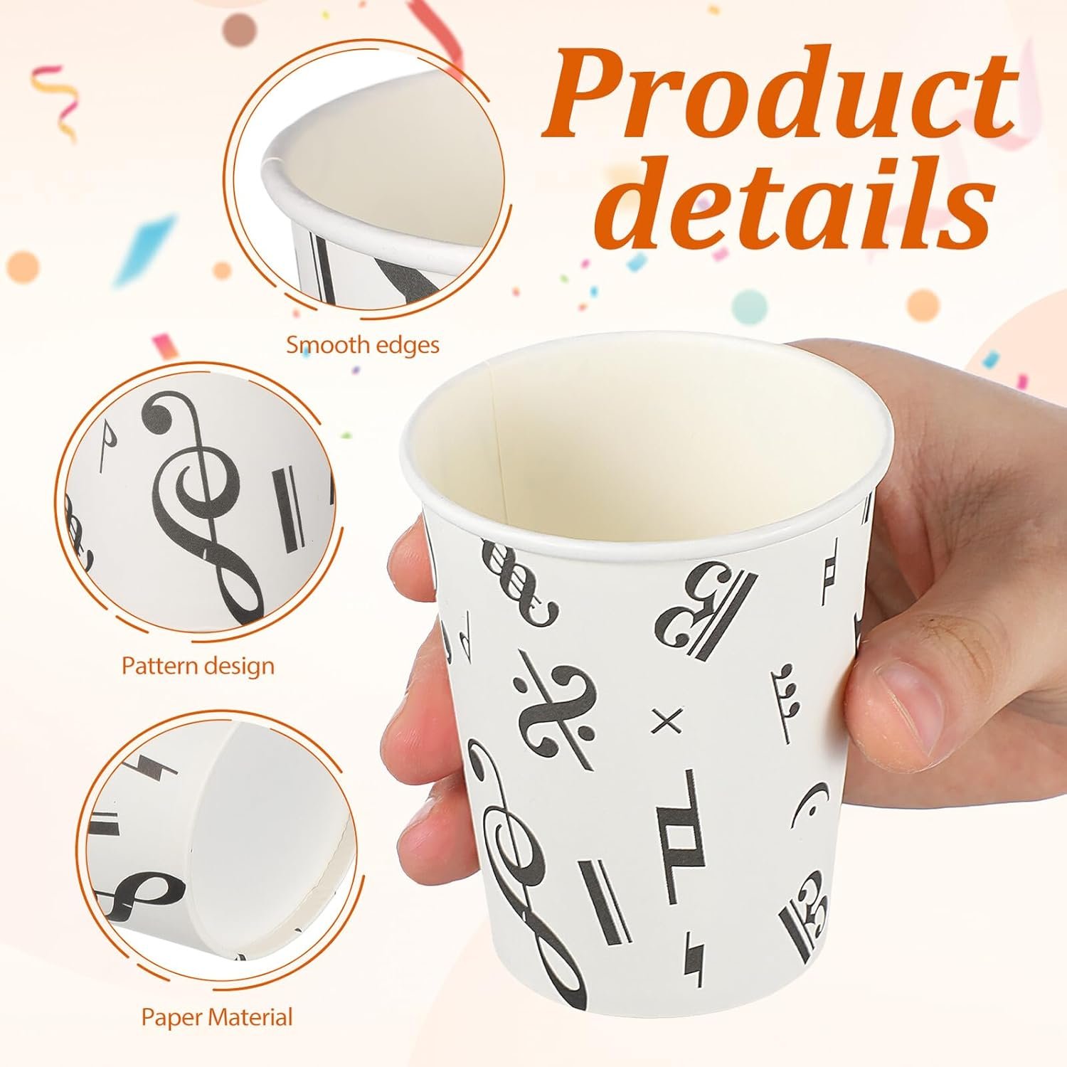 Copa de papel desechable de 250ml con nota musical, 50 piezas, personalización de logo ideal para bebidas frías, té y café. Proveedor de artículos para festivales y fiestas. Copa de papel desechable de 250ml con nota musical, 50 piezas, personalización de logo ideal para bebidas frías, té y café. Proveedor de artículos para festivales y fiestas.