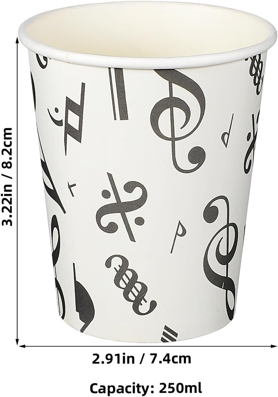 Copa de papel desechable de 250ml con nota musical, 50 piezas, personalización de logo ideal para bebidas frías, té y café. Proveedor de artículos para festivales y fiestas. Copa de papel desechable de 250ml con nota musical, 50 piezas, personalización de logo ideal para bebidas frías, té y café. Proveedor de artículos para festivales y fiestas.