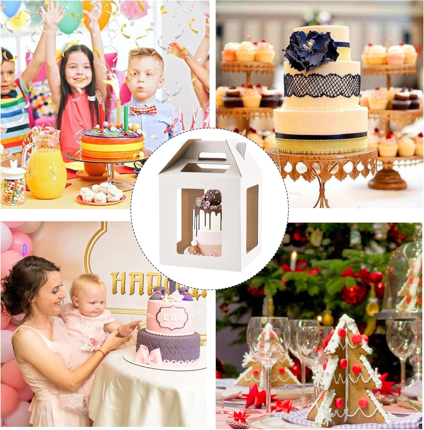 Caja para Pasteles con Ventanas y Asa, 10x10x10 pulgadas, Transportador Alto para Pasteles Encapados, Marca Blanca, Proveedor. Caja para Pasteles con Ventanas y Asa, 10x10x10 pulgadas, Transportador Alto para Pasteles Encapados, Marca Blanca, Proveedor.