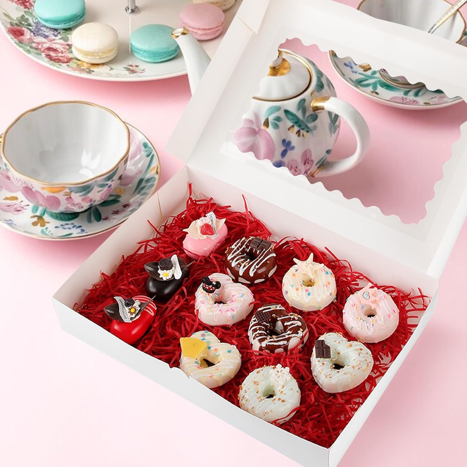 Logo Personalizado Cajas de Pastel Blancas de 10 Paquetes 16x11x2.5 Pulgadas con Ventana, Cajas Automáticas para Muffins y Galletas que Capacidad para 12 Donuts, Proveedor de Envases.